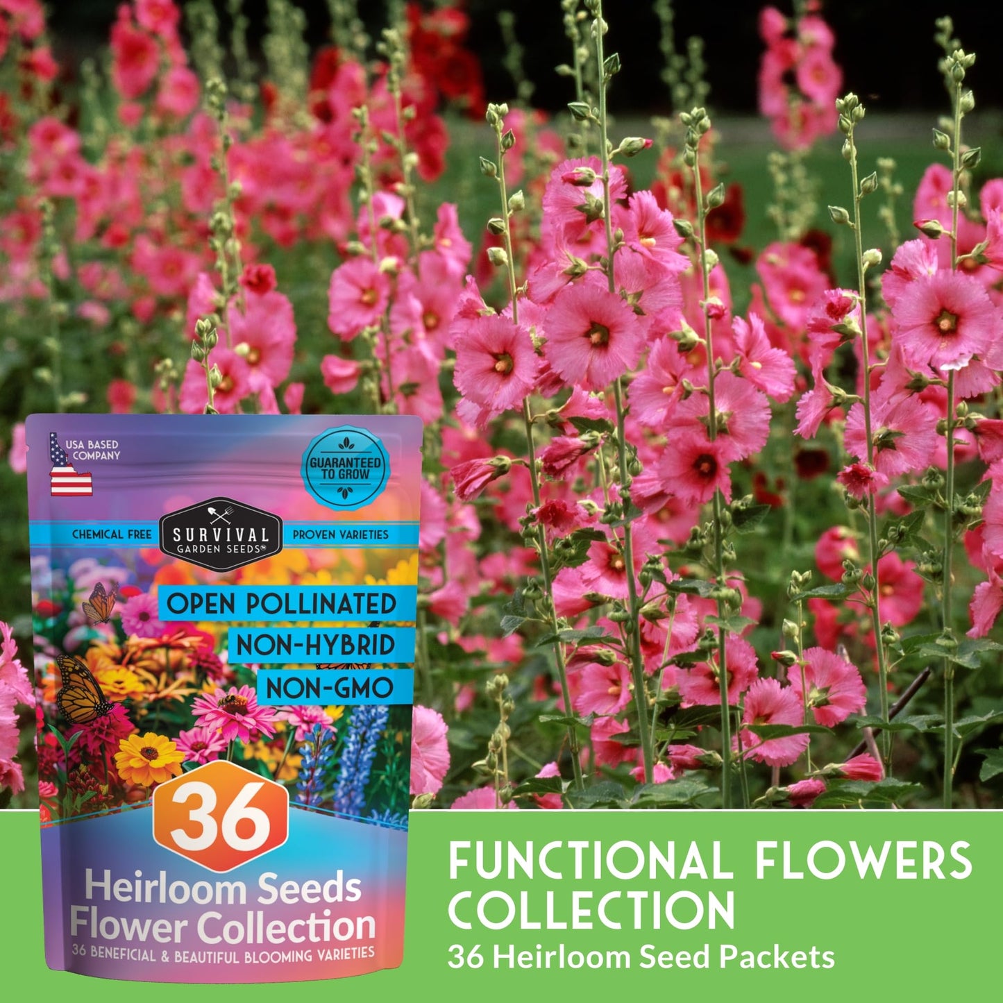 10 Flower Seed Collection for Planting | Zinnia, Sunflower, Marigold, Snapdragon, Nasturtium, Morning Glory, Chamomile, Shasta Daisy, Purple Coneflower, Four O’Clock - Survival Garden Seeds