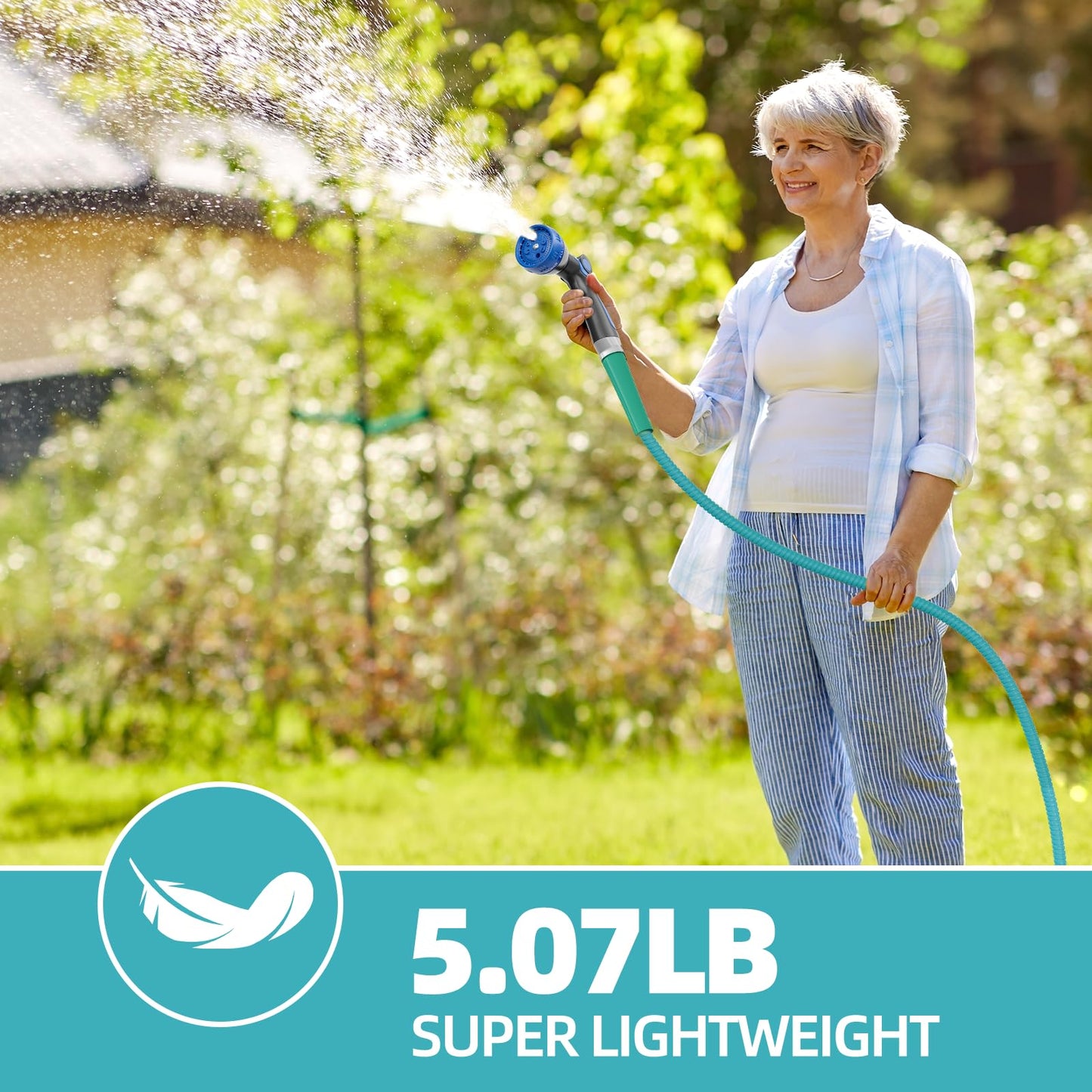 50ft 304 Stainless Steel Garden Hose Metal, Heavy Duty Water Pipe with Nozzles for Yard, Outdoor - Flexible, Never Kink & Tangle, Puncture Resistant (Sliver)