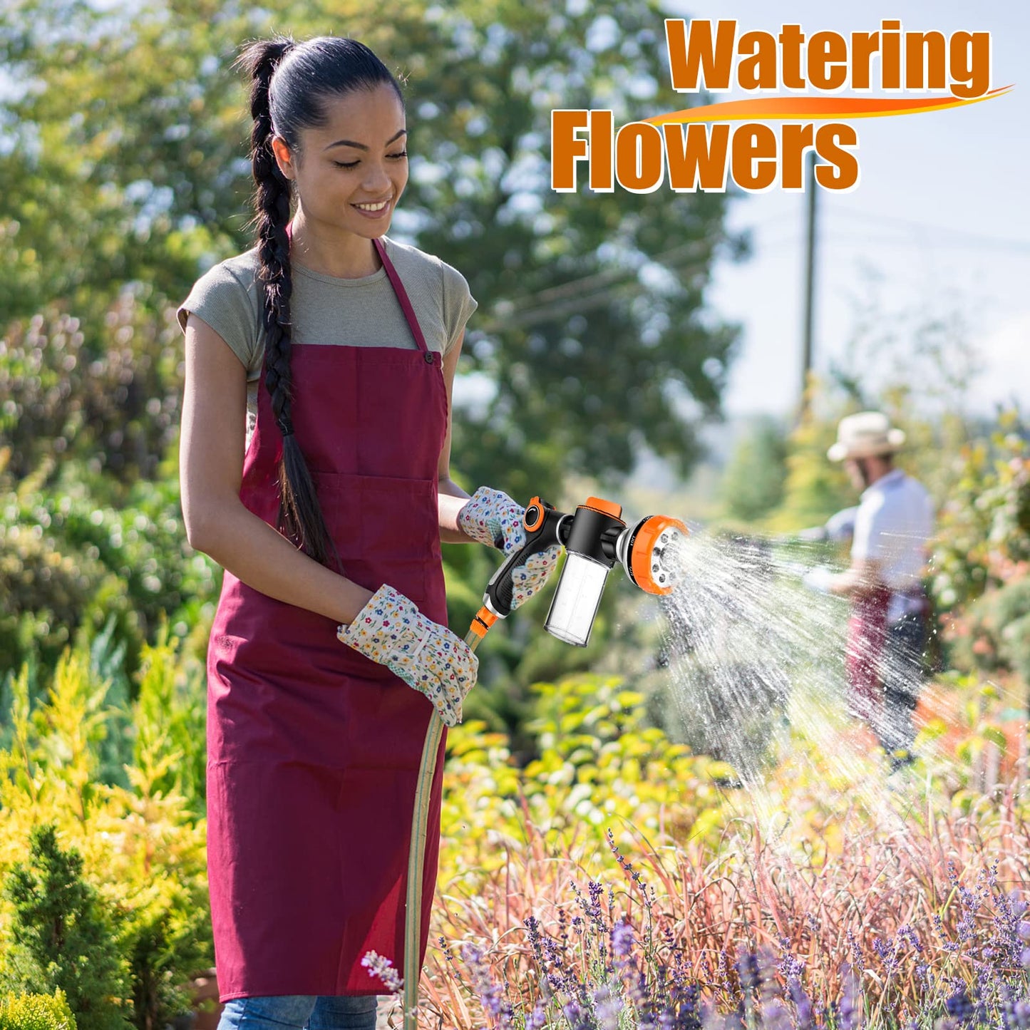 8 in 1 Garden Hose Nozzle Sprayer, Upgrade Dog Wash Hose Attachment with 3.5OZ/100CC Soap Dispenser Bottle and Dog Shower Brush, Ideal for Watering Flowers, Car Washing, Dog and Horse Bathing