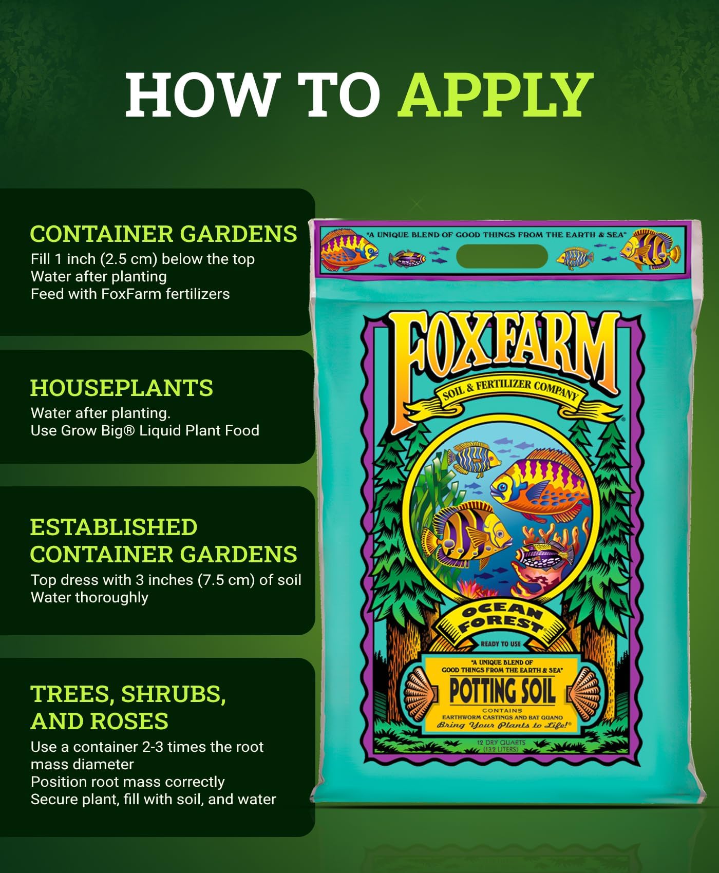 FoxFarm Ocean Forest Potting Soil, 12qt – Light, Aerated Texture, Designed for All Container Plants – pH Adjusted for Optimal Nutrient Uptake, Effectively Retains Moisture (12 Quart (1 Pack))