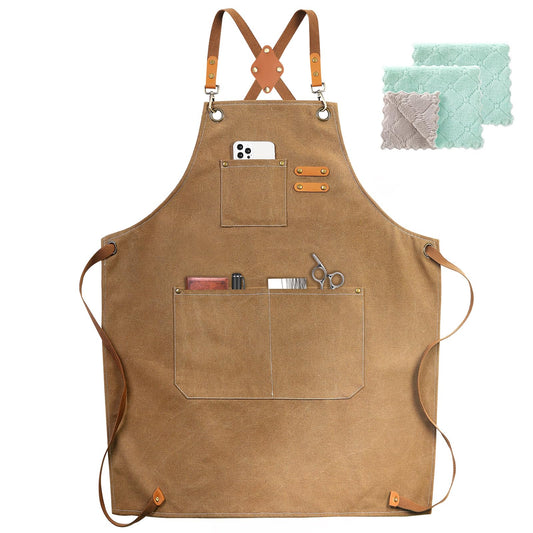 Chef Apron, Cotton Canvas Gardening Apron with Large Pockets for Men and Women,Kitchen Cooking Baking Bib Heavy Duty Adjustable Garden Apron