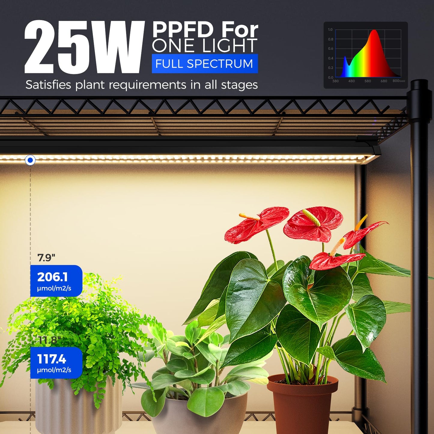 Barrina CX6 Plant Stand with Grow Lights, 3FT T8 30W(Per Light) Full Spectrum Yellow LED Plant Lights, Indoor Plant Shelf for Multiple Plants with On/Off Timer Socket, 6-Tier 35.4"x13.8"x70.9"