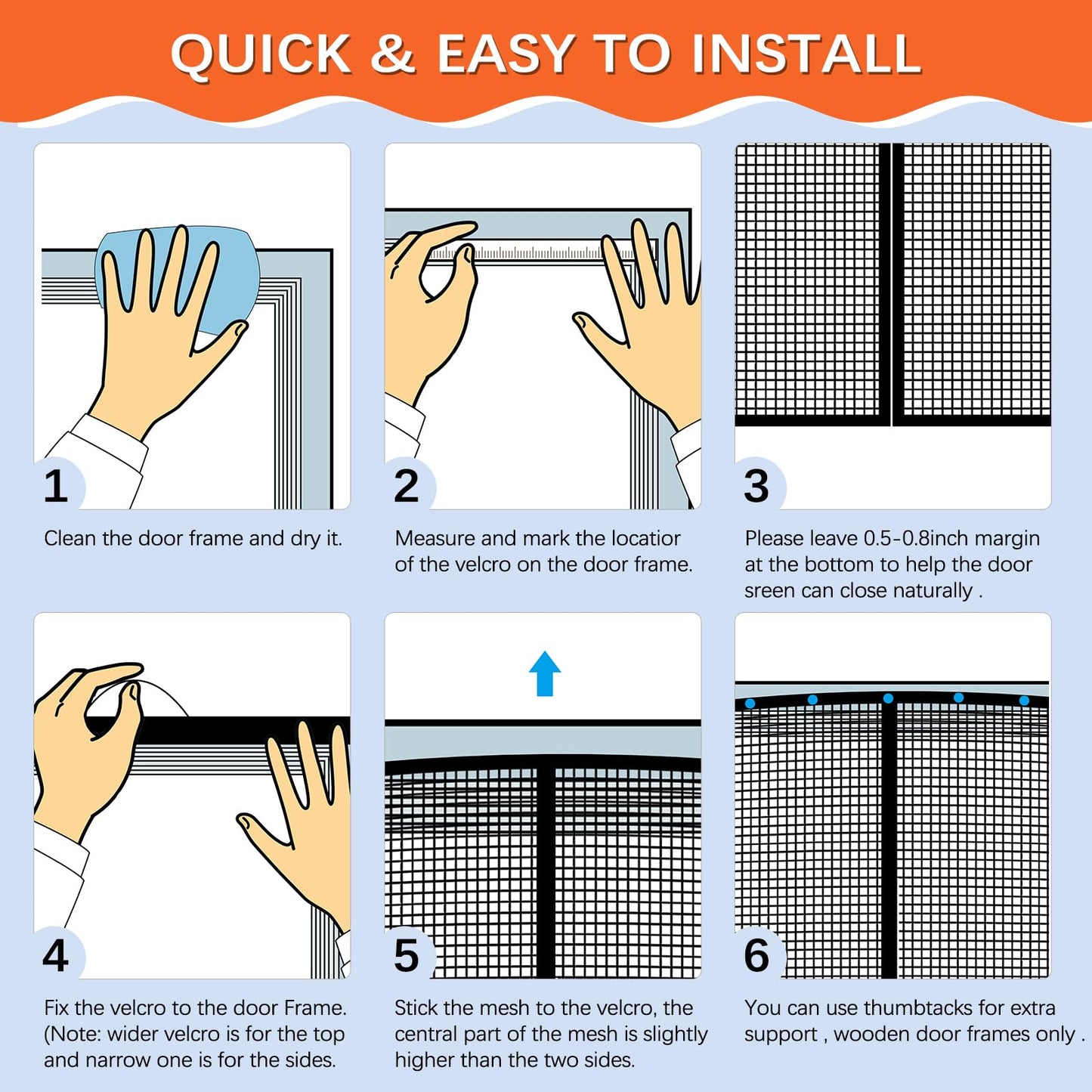 Magnetic Screen Door -Fit for Door Size:32x80 Inch, Hands Free Mesh Partition, Heavy Duty Screen Door Mesh Curtain Keeps Bugs Out, Frame Hook & Loop, Pet and Kid Friendly, Itself Size 34x82