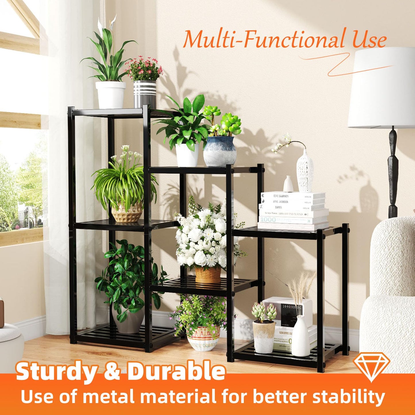 Simple Trending Plant Stand Outdoor Indoor 3 Tier Metal Waterproof Plant Shelf for Living Room Balcony Garden