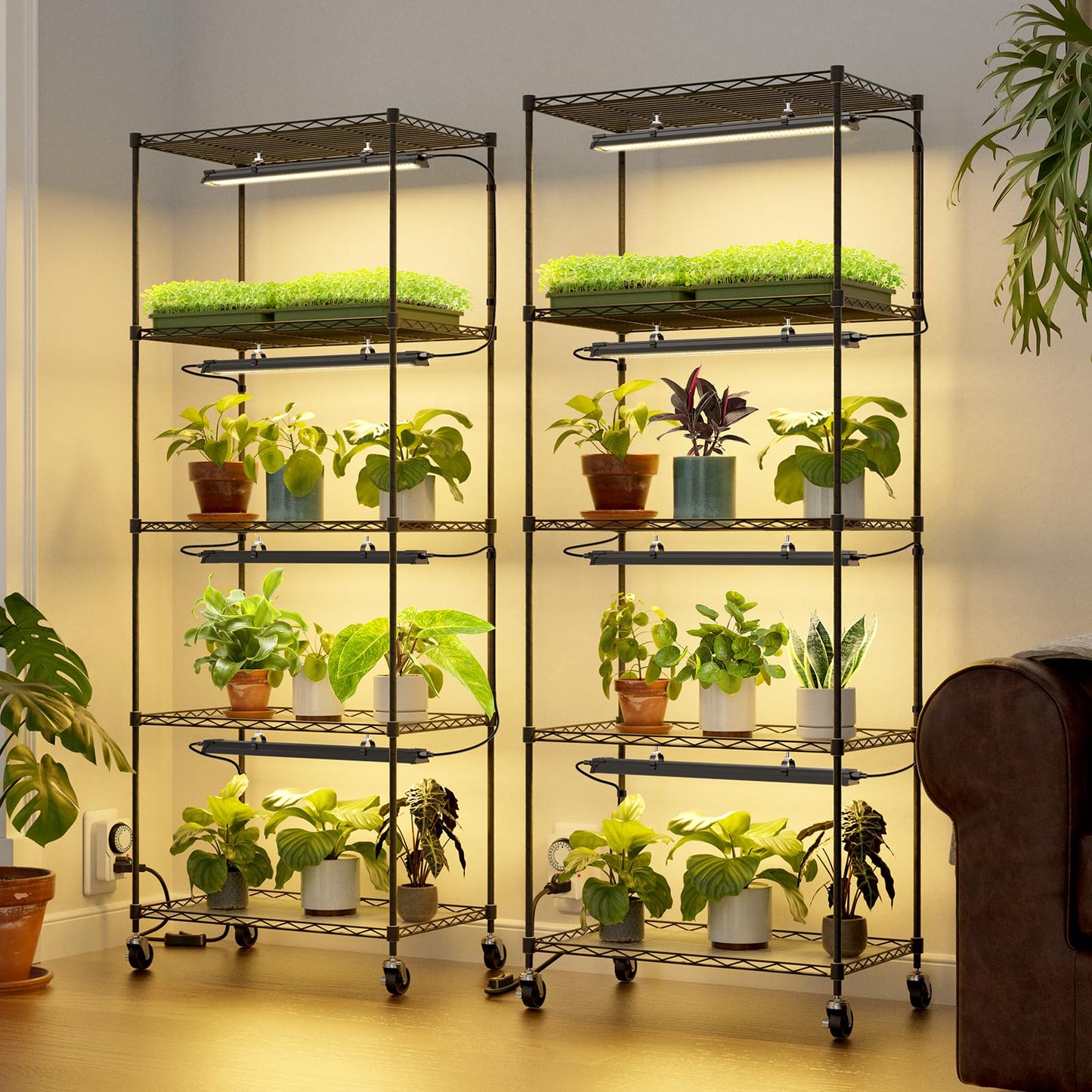 Barrina CX6 Plant Stand with Grow Lights, 3FT T8 30W(Per Light) Full Spectrum Yellow LED Plant Lights, Indoor Plant Shelf for Multiple Plants with On/Off Timer Socket, 6-Tier 35.4"x13.8"x70.9"