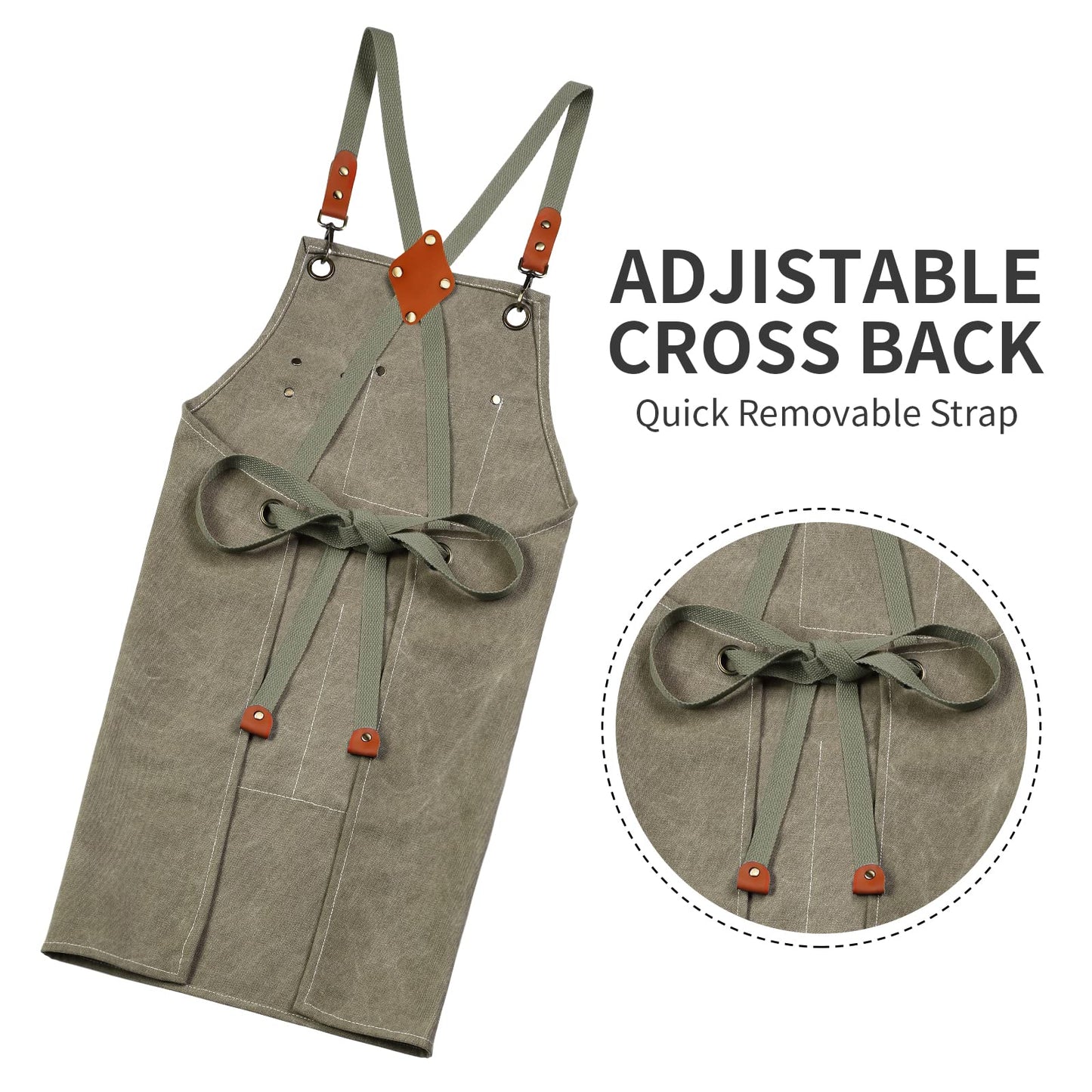 Chef Apron, Cotton Canvas Gardening Apron with Large Pockets for Men and Women,Kitchen Cooking Baking Bib Heavy Duty Adjustable Garden Apron