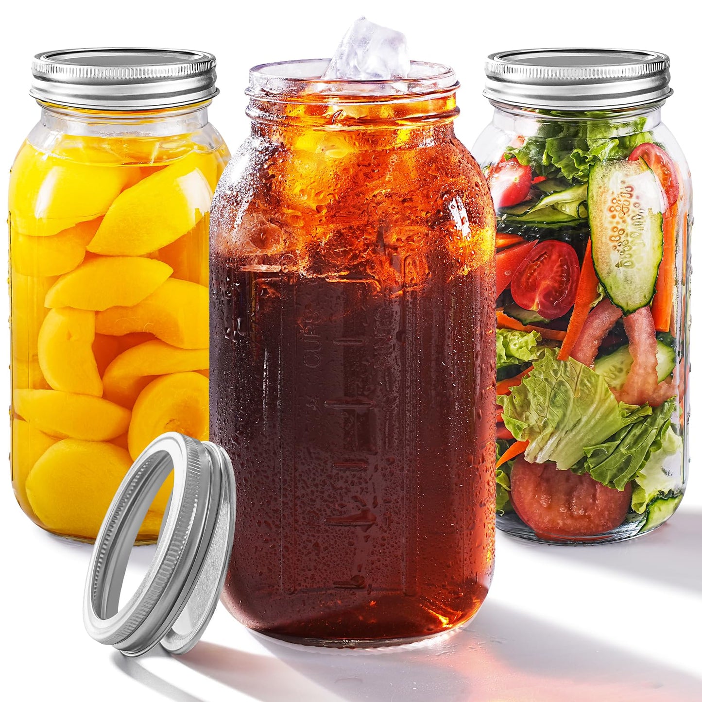 Wide Mouth Mason Jars 16 oz with Lids [6 Pack], Canning Jars with Metal Airtight Lids and Bands, 16 oz Glass Jars for Fermenting, Pickling, Freezing, Preserving, Meal Prep, Jar Décor