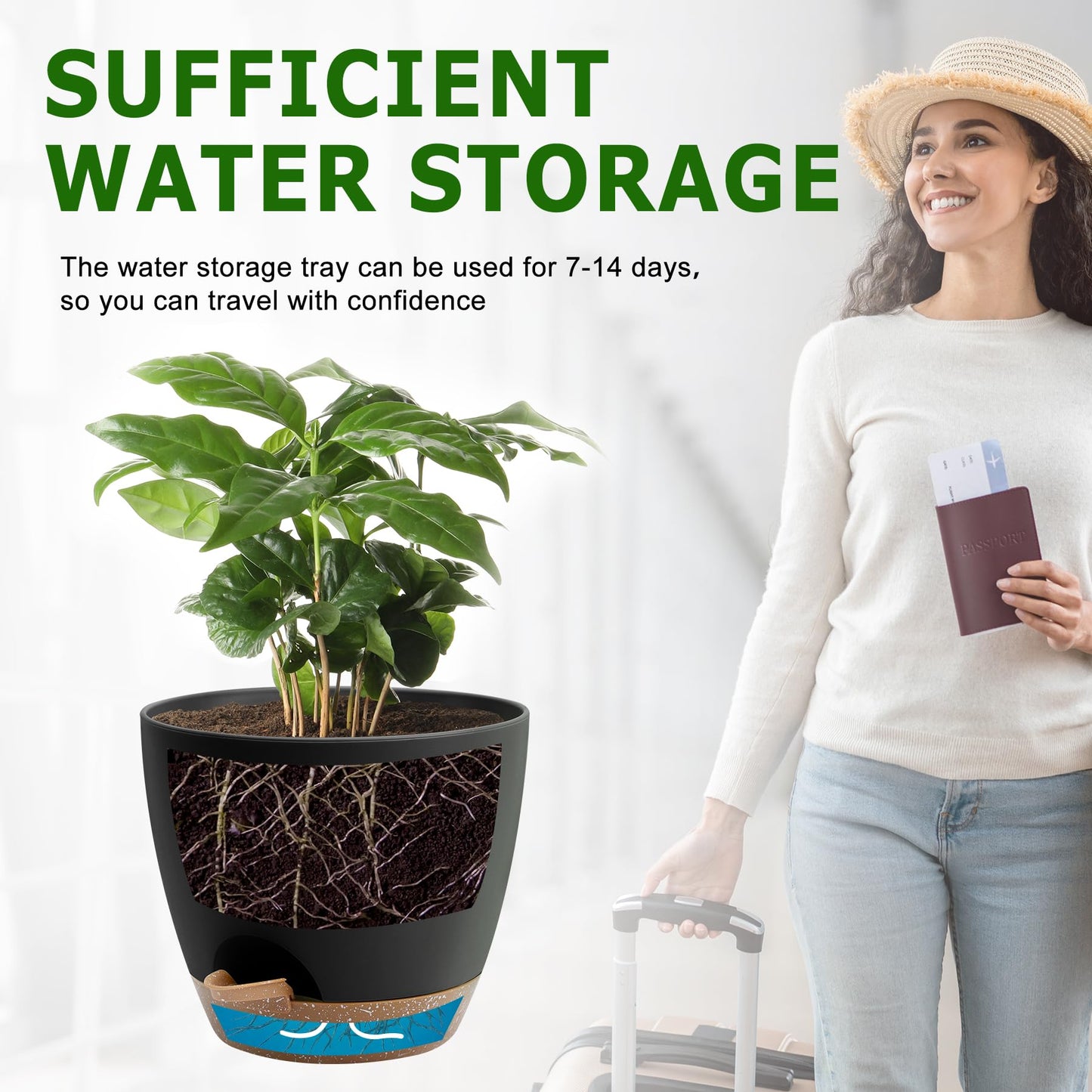 Plant Pots 10/9/8/7.5/7 Inch Self Watering Pots, Set of 5 Plastic Planters with Drainage Holes and Saucers,Plastic Flower Pots,Nursery Planting Pot for Indoor Out Door Plants（Green）