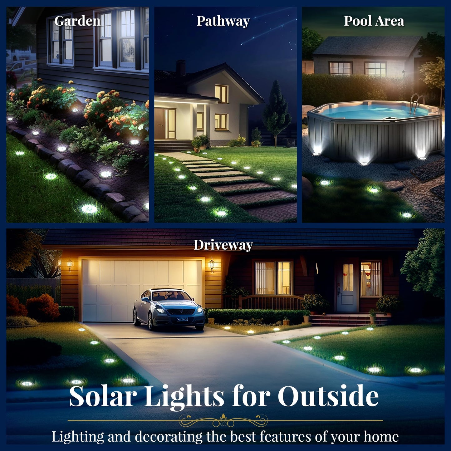 SOLPEX Solar Ground Lights, 12 Pack Solar Lights Outdoor Waterproof, 8 LED Solar Powered Landscape Lighting for Garden Yard Patio Pathway Driveway Walkway (Cool White)