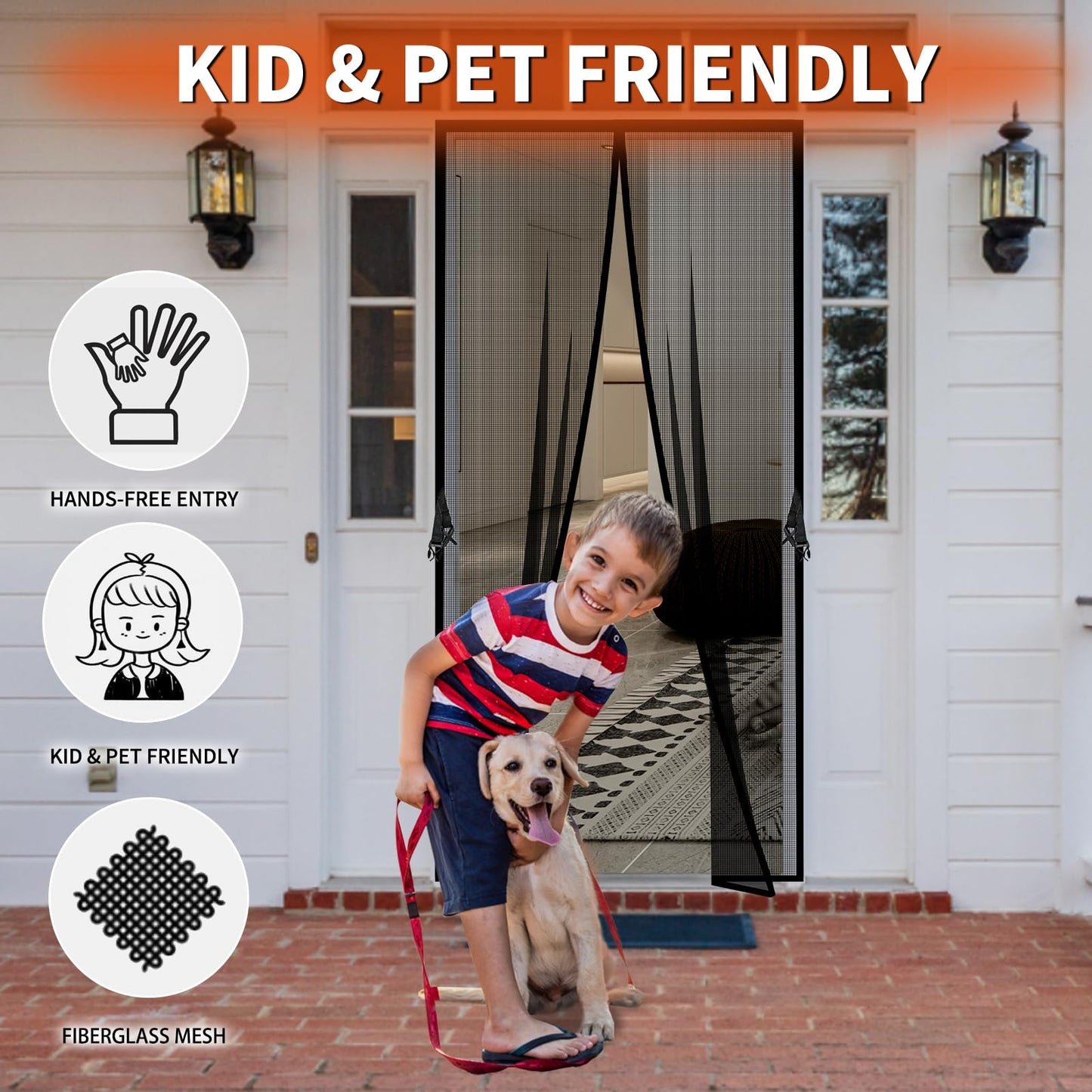 Magnetic Screen Door -Fit for Door Size:32x80 Inch, Hands Free Mesh Partition, Heavy Duty Screen Door Mesh Curtain Keeps Bugs Out, Frame Hook & Loop, Pet and Kid Friendly, Itself Size 34x82