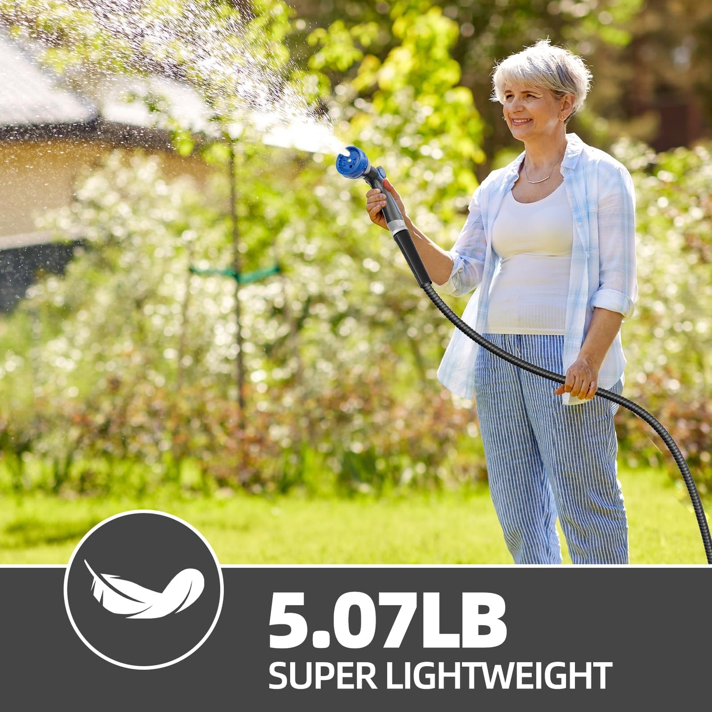 50ft 304 Stainless Steel Garden Hose Metal, Heavy Duty Water Pipe with Nozzles for Yard, Outdoor - Flexible, Never Kink & Tangle, Puncture Resistant (Sliver)