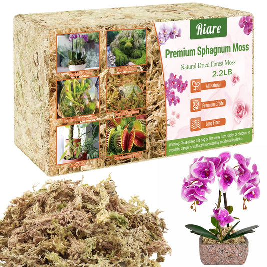 Riare 2.2 LB Premium Sphagnum Moss for Plants- 40QT Natural Long Fibered Sphagnum Peat Moss Plants Moss Dried, Carnivorous Plants Moss Orchid Potting Mix for Orchids, Carnivorous Plants, Succulent