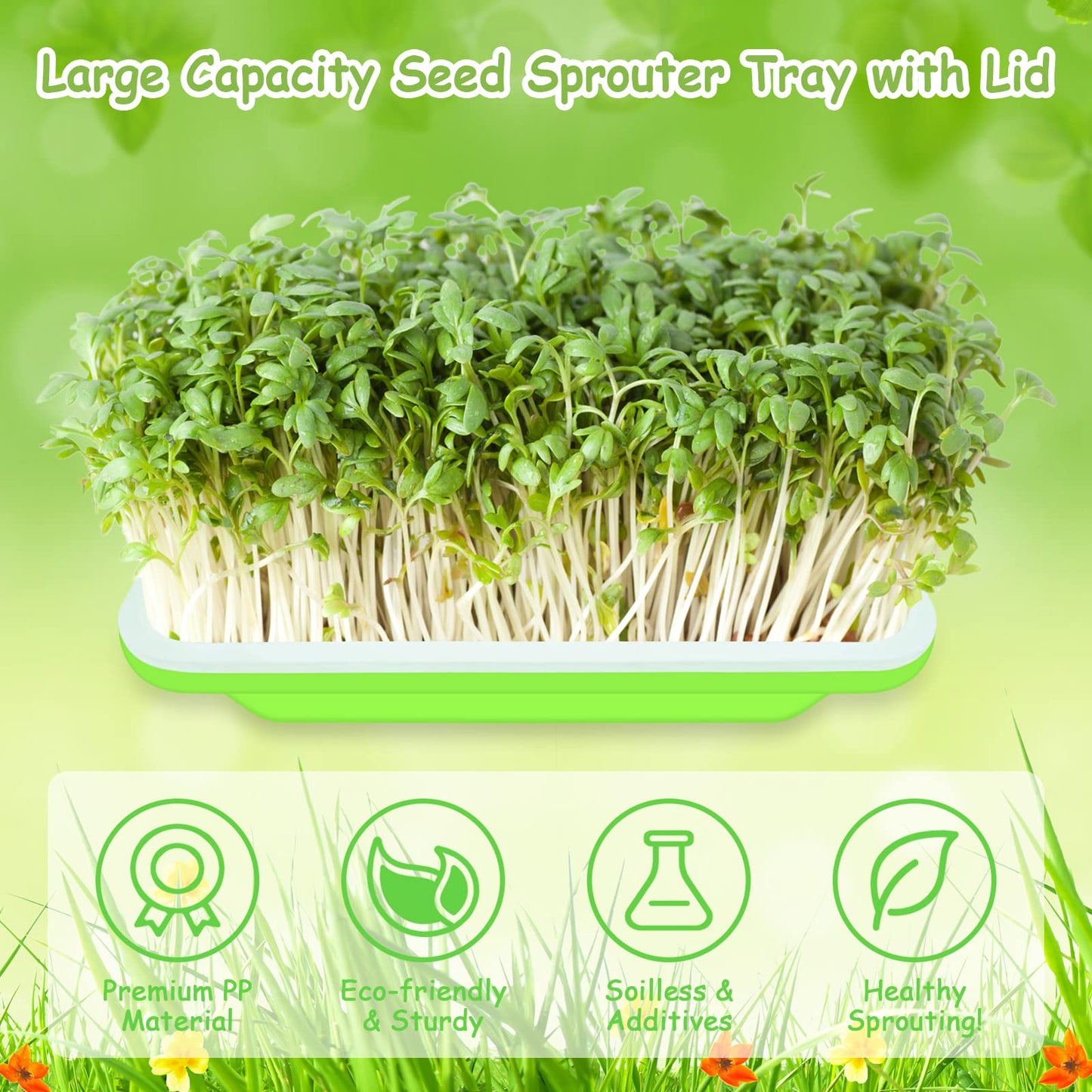 Legigo 10 Pack Green Seed Sprouter Trays- Soil-Free Cultivation Germination Tray, BPA Free Nursery Tray with Planting Paper for Indoors or Outdoors Sprouting Seeds, Grow Grass, Beans (Without Lids)