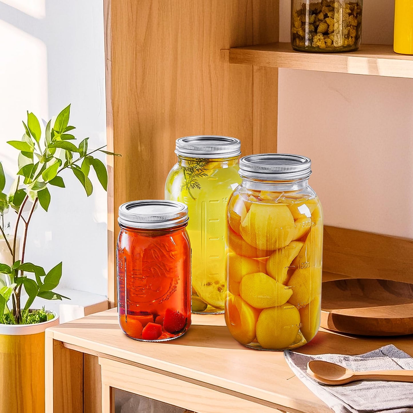 Wide Mouth Mason Jars 16 oz with Lids [6 Pack], Canning Jars with Metal Airtight Lids and Bands, 16 oz Glass Jars for Fermenting, Pickling, Freezing, Preserving, Meal Prep, Jar Décor