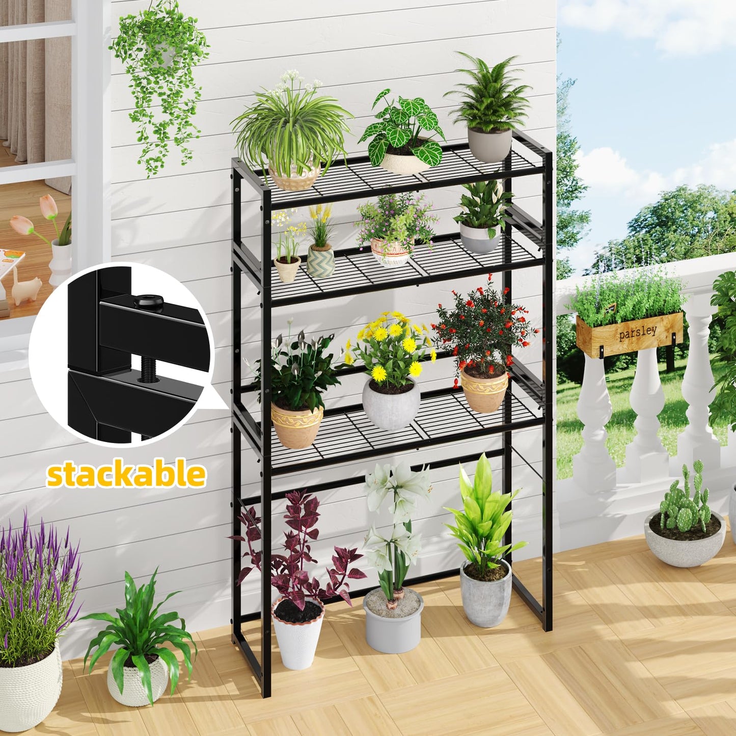 Simple Trending Plant Stand Outdoor Indoor 3 Tier Metal Waterproof Plant Shelf for Living Room Balcony Garden