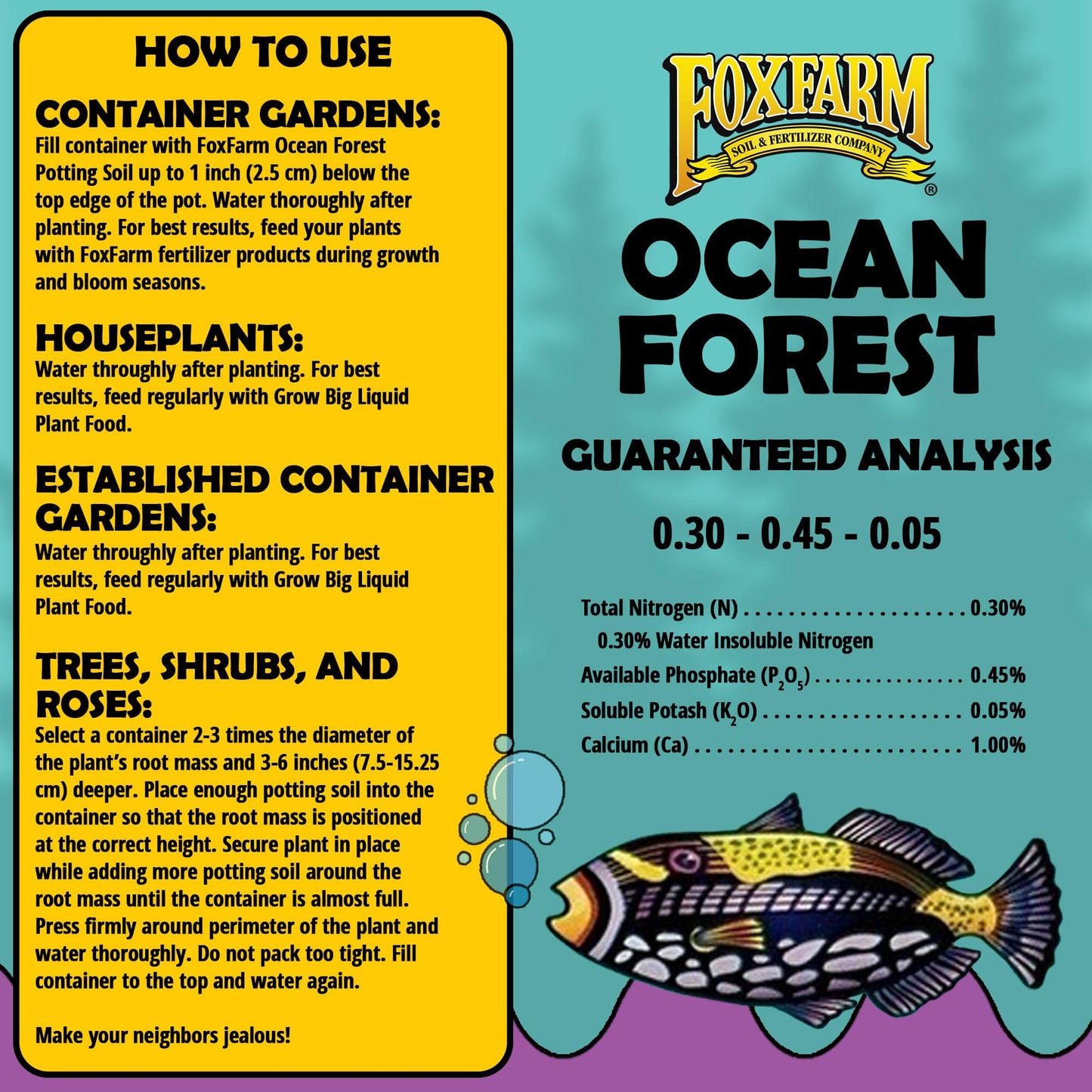 FoxFarm Ocean Forest Potting Soil, 1.5cu ft - Light, Aerated Texture, Designed for All Container Plants - pH Adjusted for Optimal Nutrient Uptake, Effectively Retains Moisture