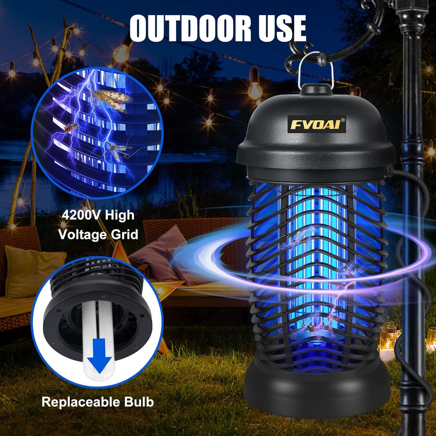 Bug Zapper Outdoor, Mosquito Zapper, Fly Zapper, Fly Traps, Mosquito Trap for Outdoor, 3 Prong Plug, ABS Plastic Outer