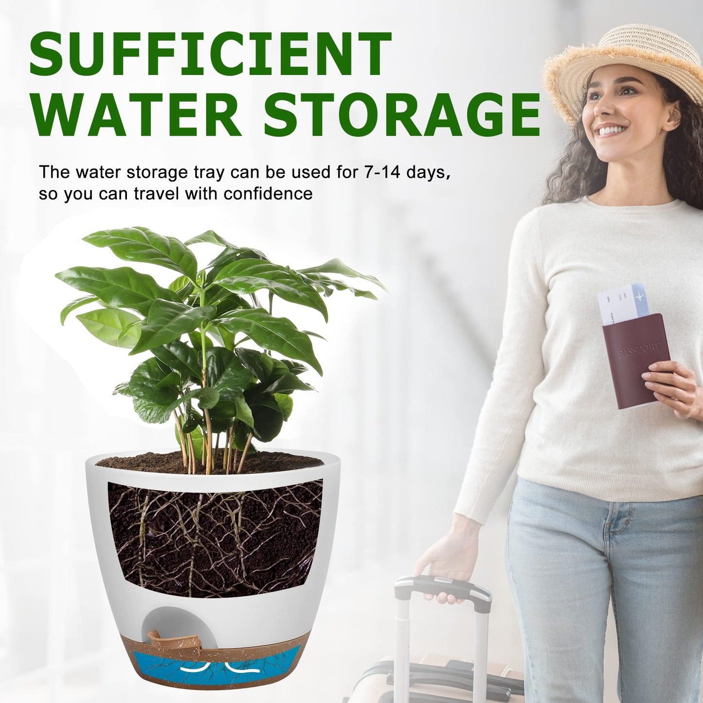Plant Pots 10/9/8/7.5/7 Inch Self Watering Pots, Set of 5 Plastic Planters with Drainage Holes and Saucers,Plastic Flower Pots,Nursery Planting Pot for Indoor Out Door Plants（Green）