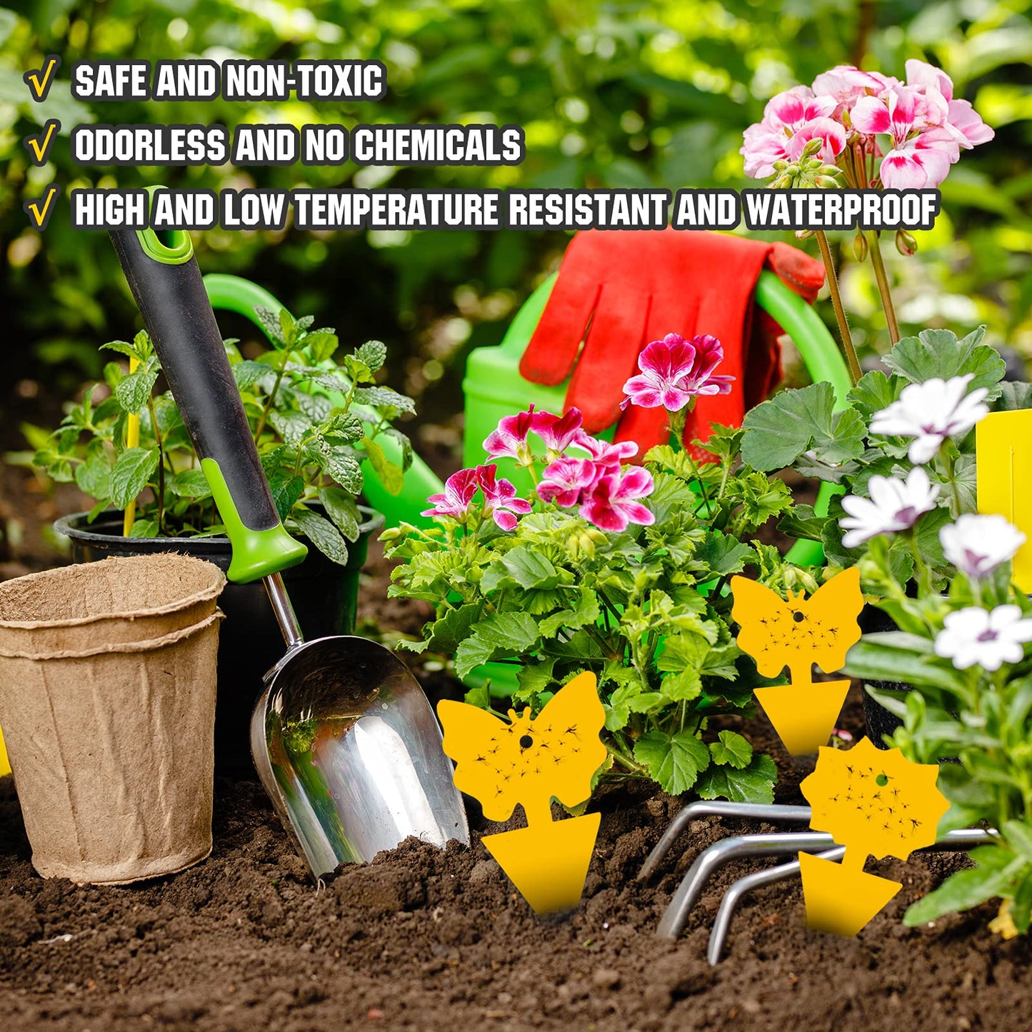 USKICH Sticky Traps Gnat Killer Fruit Fly Traps Non-Toxic and Odorless Fungus Gnat Traps Insect Traps Black Sticky Trap for Indoor and Outdoor Plants（96Pcs Black）