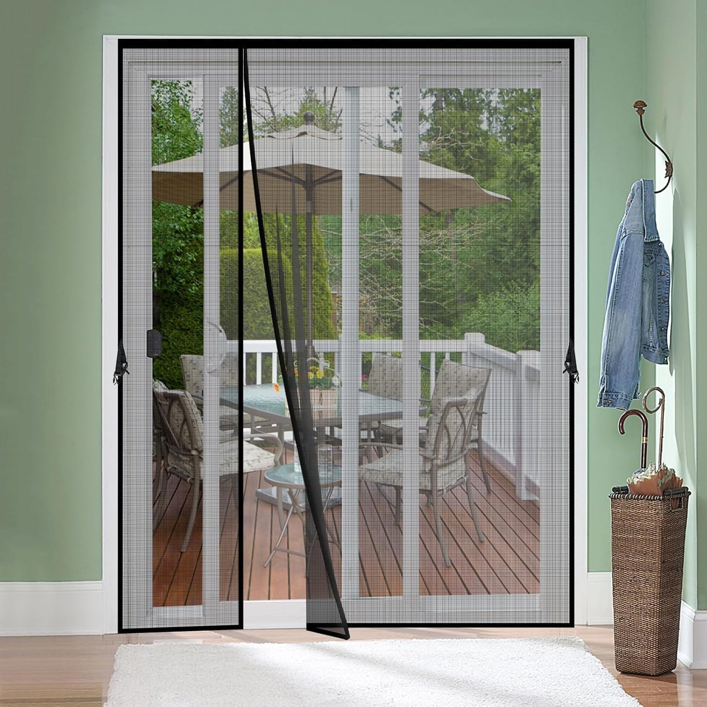 Magnetic Screen Door -Fit for Door Size:32x80 Inch, Hands Free Mesh Partition, Heavy Duty Screen Door Mesh Curtain Keeps Bugs Out, Frame Hook & Loop, Pet and Kid Friendly, Itself Size 34x82