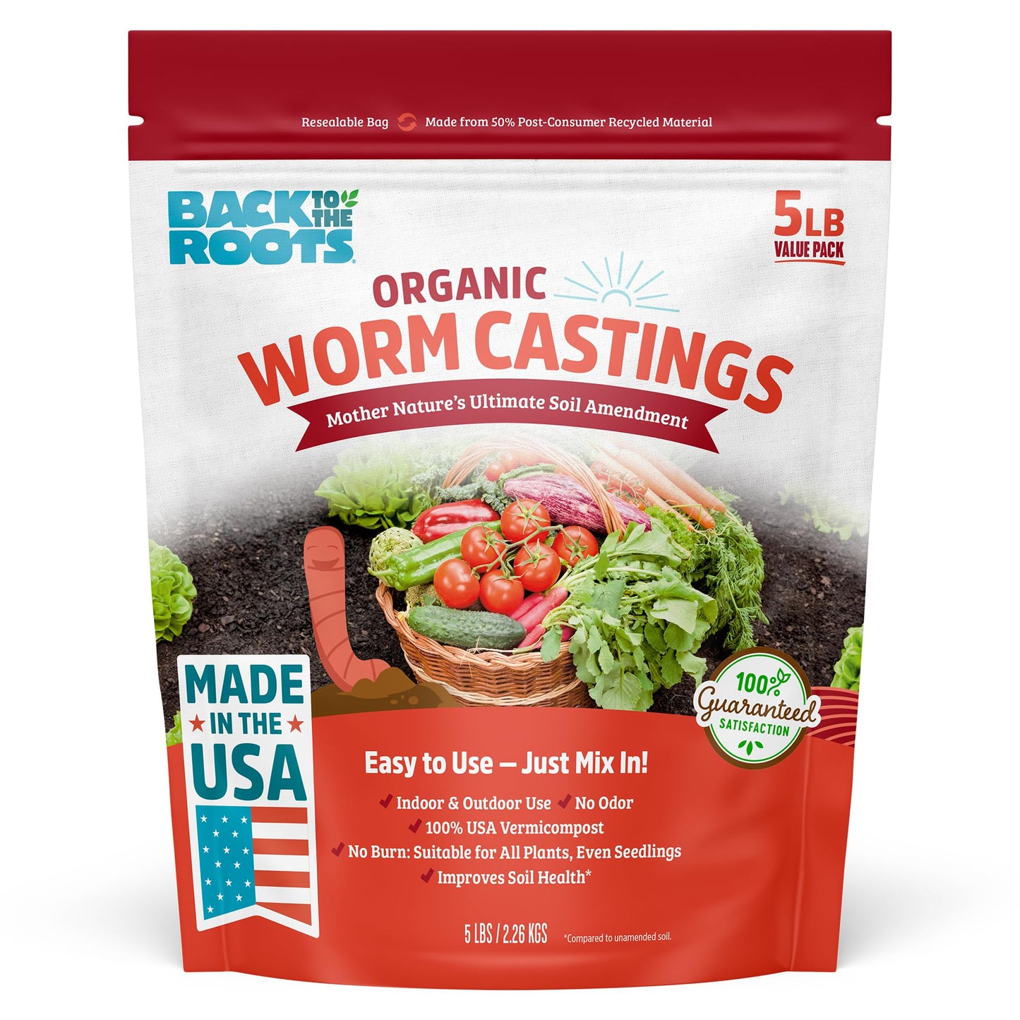 Back to the Roots Organic Worm Castings for Plants, Natural Fertilizer and Soil Enhancer for Gardening, Made in The USA, 5lb