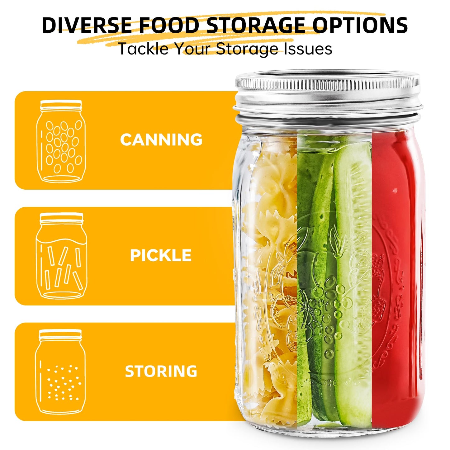 Wide Mouth Mason Jars 16 oz with Lids [6 Pack], Canning Jars with Metal Airtight Lids and Bands, 16 oz Glass Jars for Fermenting, Pickling, Freezing, Preserving, Meal Prep, Jar Décor