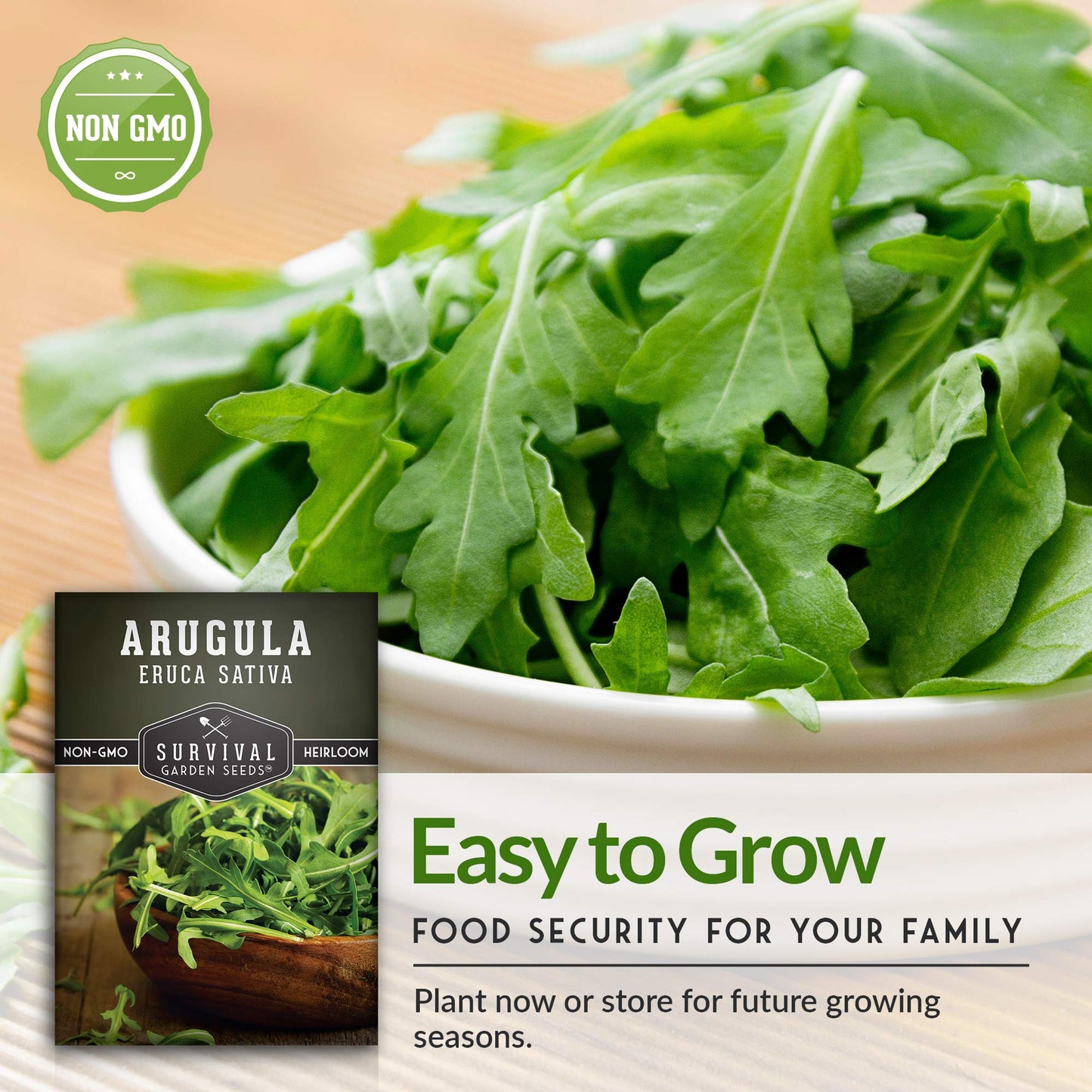 Survival Garden Seeds - Arugula Seeds for Planting - 2 Packs with Instructions to Grow Garden Rocket Green Leafy Vegetables in Your Home Vegetable Garden - Non-GMO Heirloom