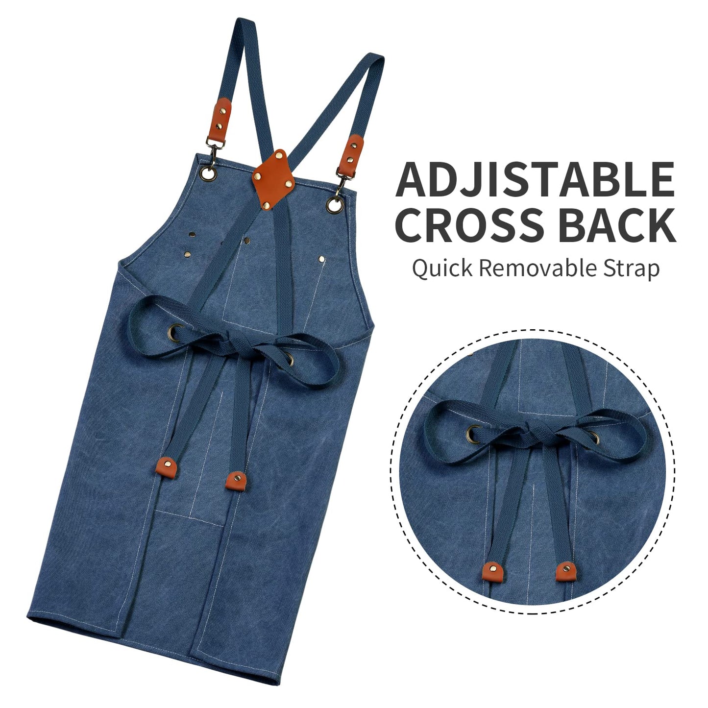 Chef Apron, Cotton Canvas Gardening Apron with Large Pockets for Men and Women,Kitchen Cooking Baking Bib Heavy Duty Adjustable Garden Apron