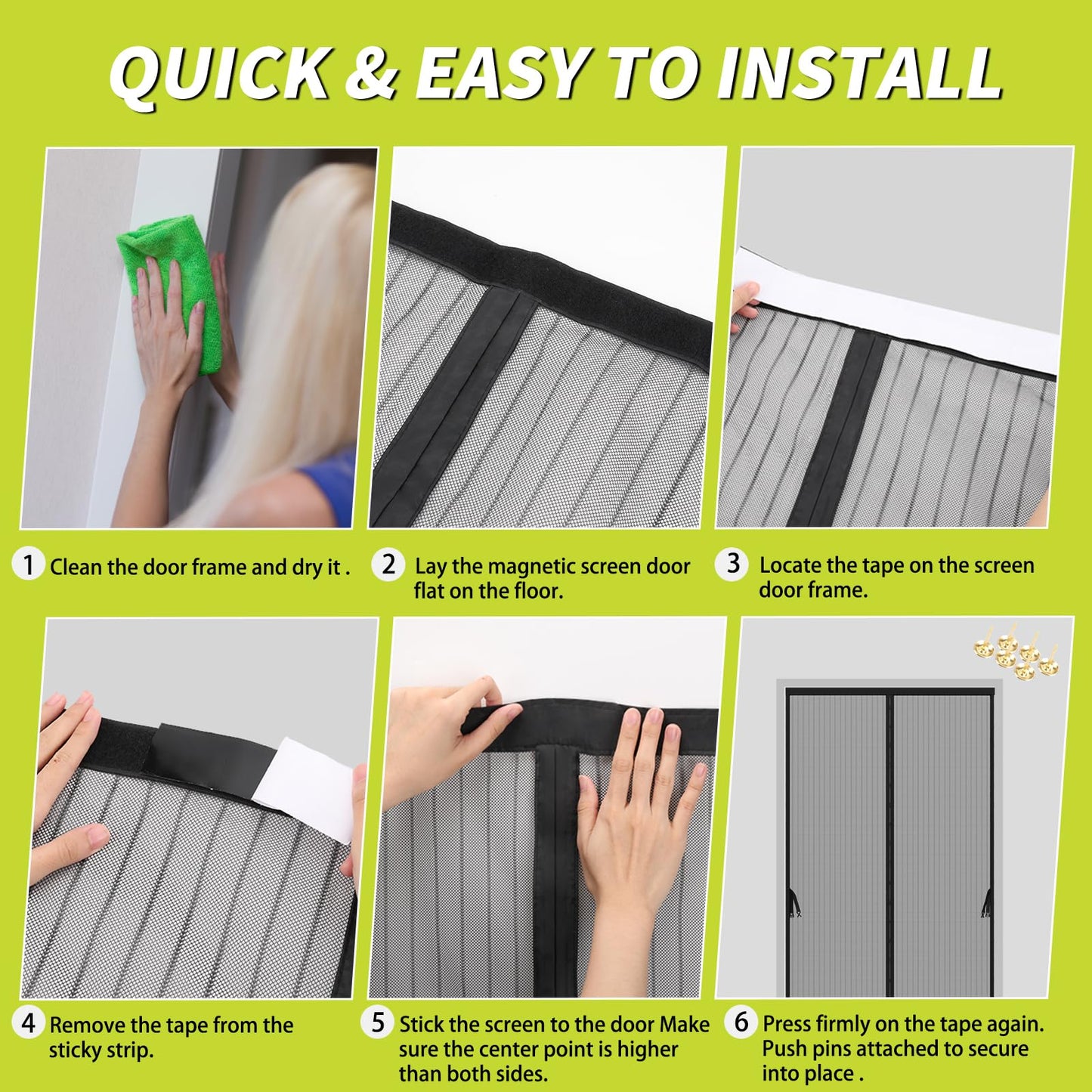 Magnetic Screen Door -Fit for Door Size:32x80 Inch, Hands Free Mesh Partition, Heavy Duty Screen Door Mesh Curtain Keeps Bugs Out, Frame Hook & Loop, Pet and Kid Friendly, Itself Size 34x82