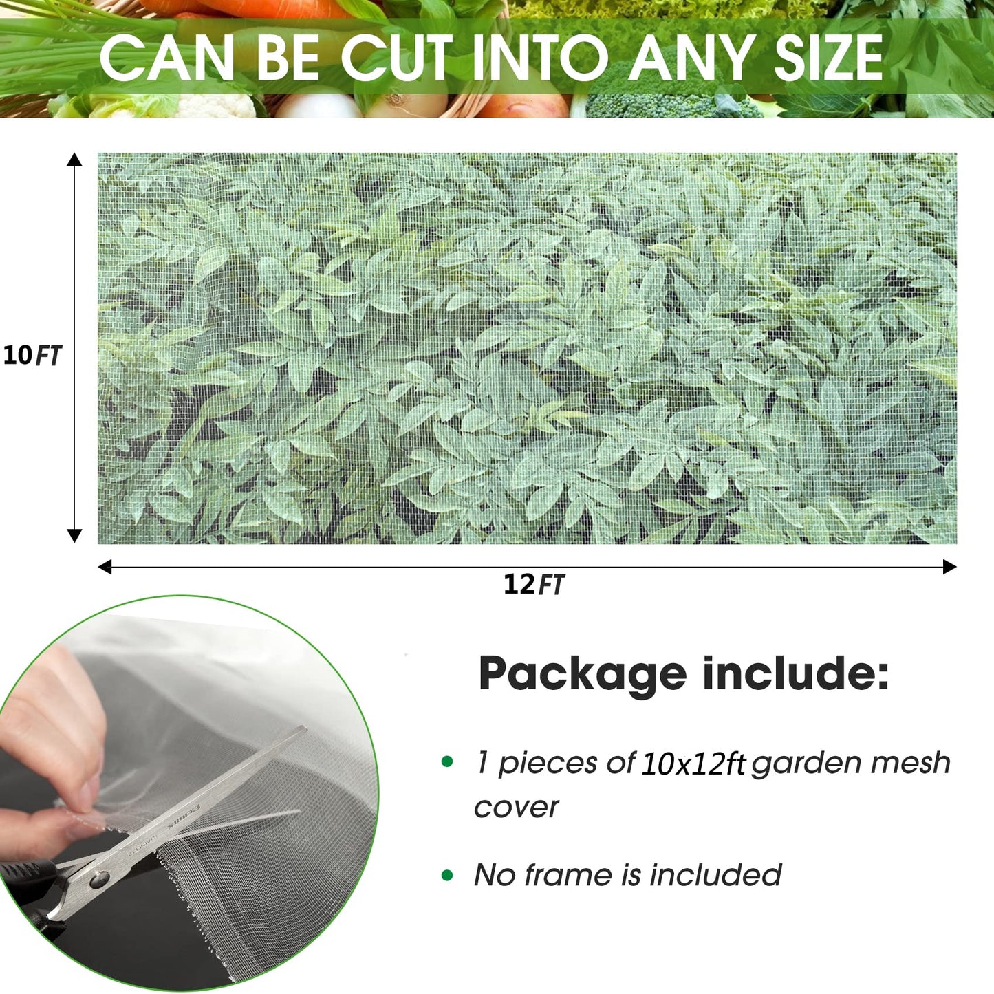 Unves Garden Netting, 10 x 50 Ft Insect Bird Netting for Garden Protection, Ultra Fine Mesh Mosquito Net for Patio Vegetable Plants Fruit Tree, Birds Pests Bugs Plant Covers