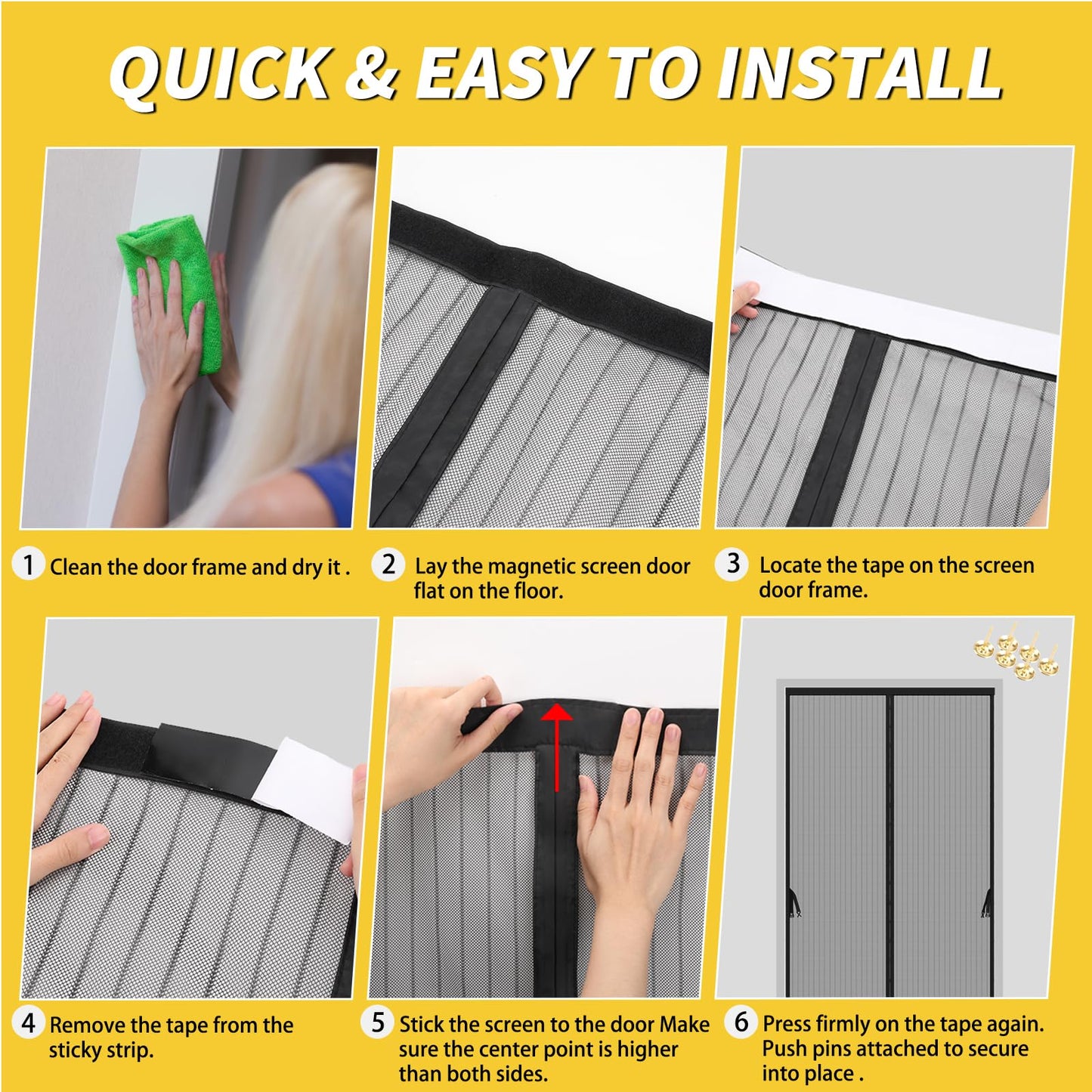 Magnetic Screen Door -Fit for Door Size:32x80 Inch, Hands Free Mesh Partition, Heavy Duty Screen Door Mesh Curtain Keeps Bugs Out, Frame Hook & Loop, Pet and Kid Friendly, Itself Size 34x82