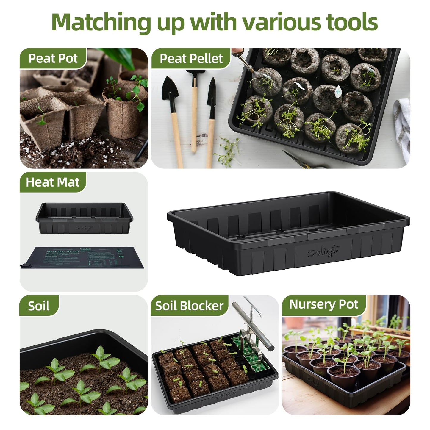 SOLIGT Extra Thick Heavy Duty 10 Pack Seed Starting Trays - Microgreens Growing Trays Seedling Plant Germination Starter Tray Transplant Fodder Flats, No Holes, No Leakage, Reusable, 14 * 10.8 * 2.3"