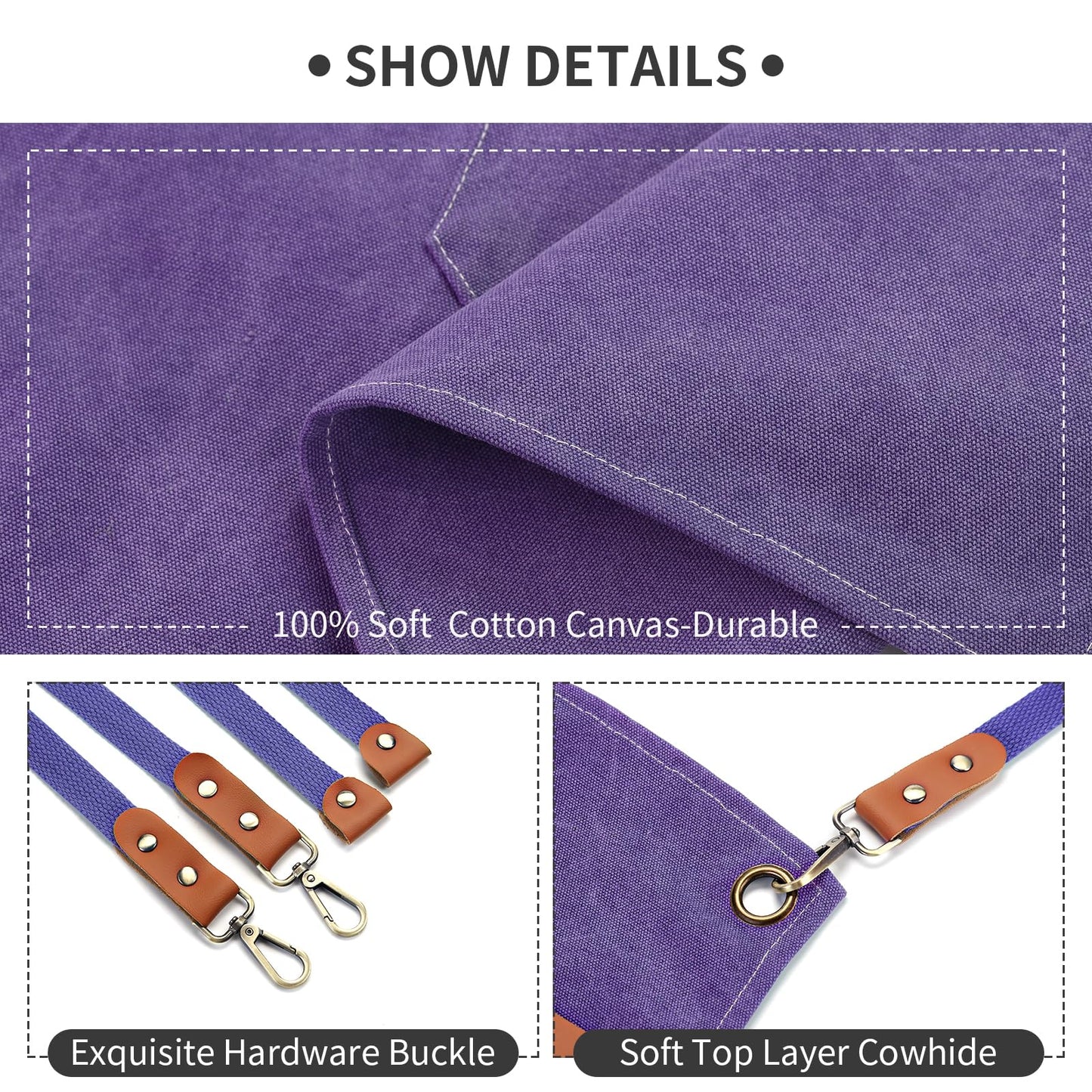 Chef Apron, Cotton Canvas Gardening Apron with Large Pockets for Men and Women,Kitchen Cooking Baking Bib Heavy Duty Adjustable Garden Apron