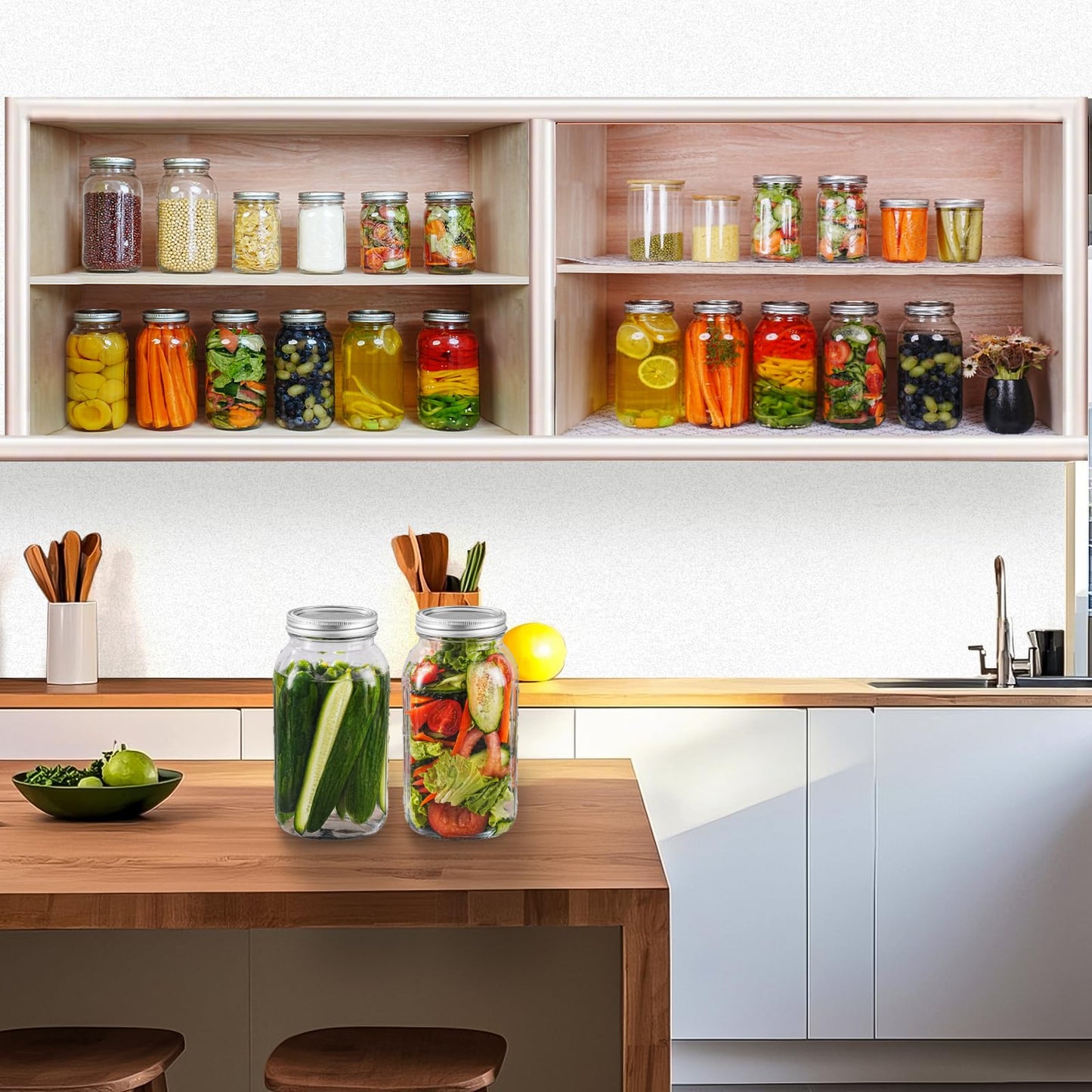 Wide Mouth Mason Jars 16 oz with Lids [6 Pack], Canning Jars with Metal Airtight Lids and Bands, 16 oz Glass Jars for Fermenting, Pickling, Freezing, Preserving, Meal Prep, Jar Décor