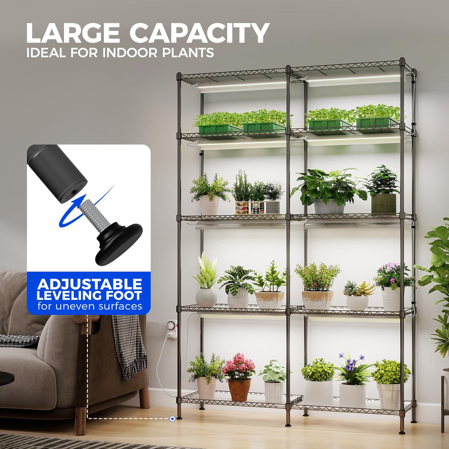 Barrina CX6 Plant Stand with Grow Lights, 3FT T8 30W(Per Light) Full Spectrum Yellow LED Plant Lights, Indoor Plant Shelf for Multiple Plants with On/Off Timer Socket, 6-Tier 35.4"x13.8"x70.9"