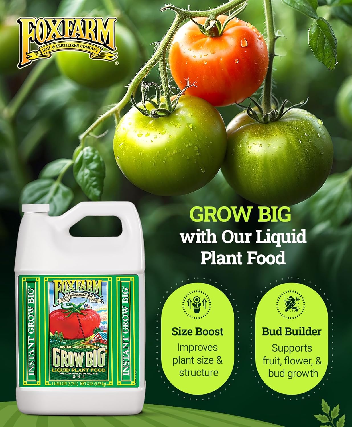FoxFarm Grow Big Liquid Plant Food - Bloom Fertilizer for Flowers, Fruits, and Vegetables, Perfect for Indoor & Outdoor Potted Plants, NPK 6-4-4 (Pint)