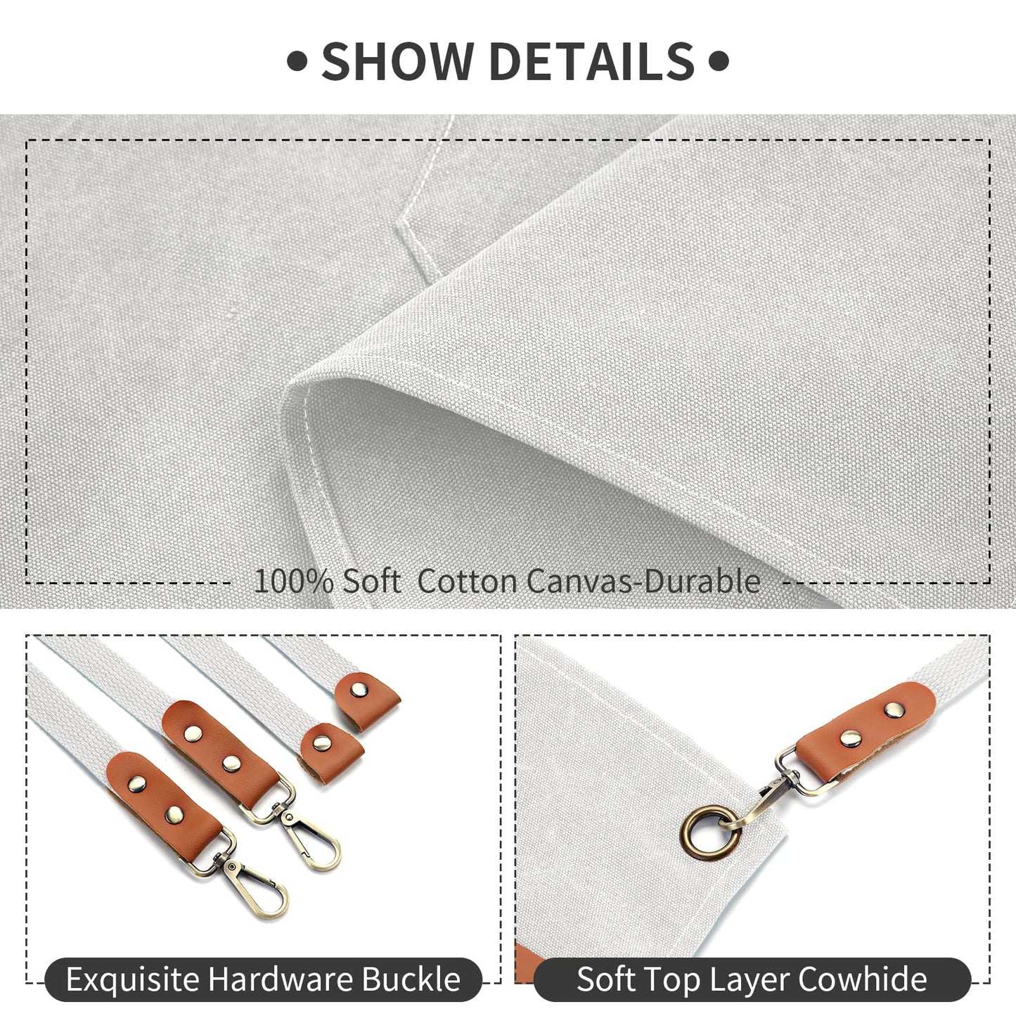 Chef Apron, Cotton Canvas Gardening Apron with Large Pockets for Men and Women,Kitchen Cooking Baking Bib Heavy Duty Adjustable Garden Apron