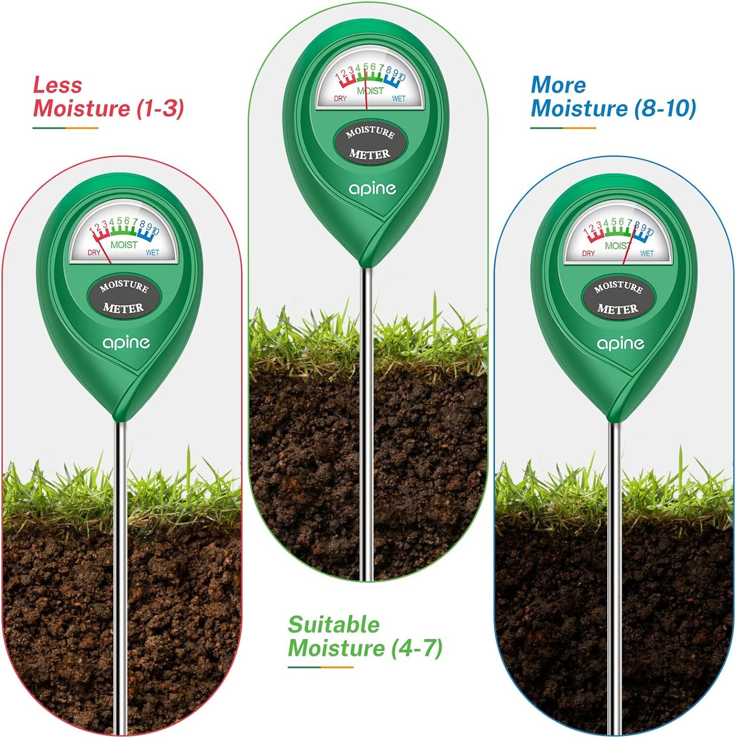 apine Soil Moisture Meter,Plants Moisture Meter,Plant Water Meter for Indoor/Outdoor Plants,Hydrometer for Plants（Green）