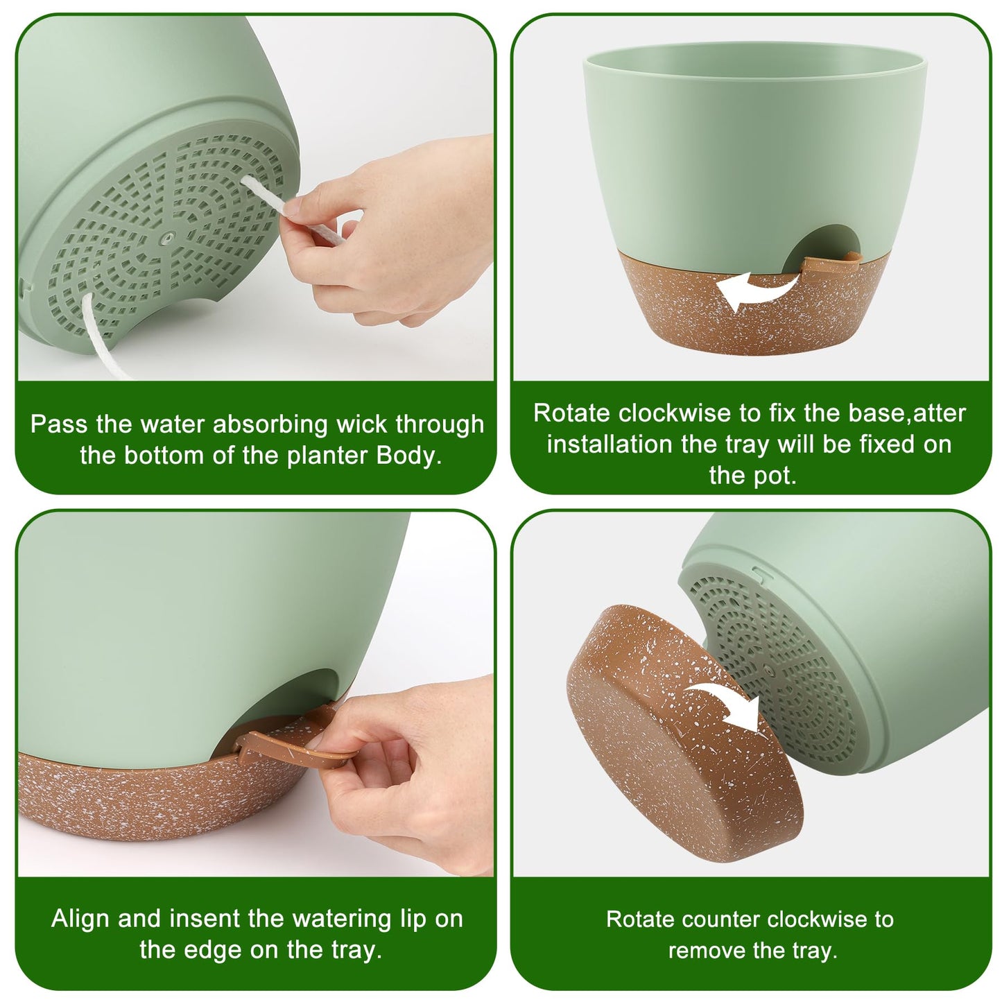 Plant Pots 10/9/8/7.5/7 Inch Self Watering Pots, Set of 5 Plastic Planters with Drainage Holes and Saucers,Plastic Flower Pots,Nursery Planting Pot for Indoor Out Door Plants（Green）