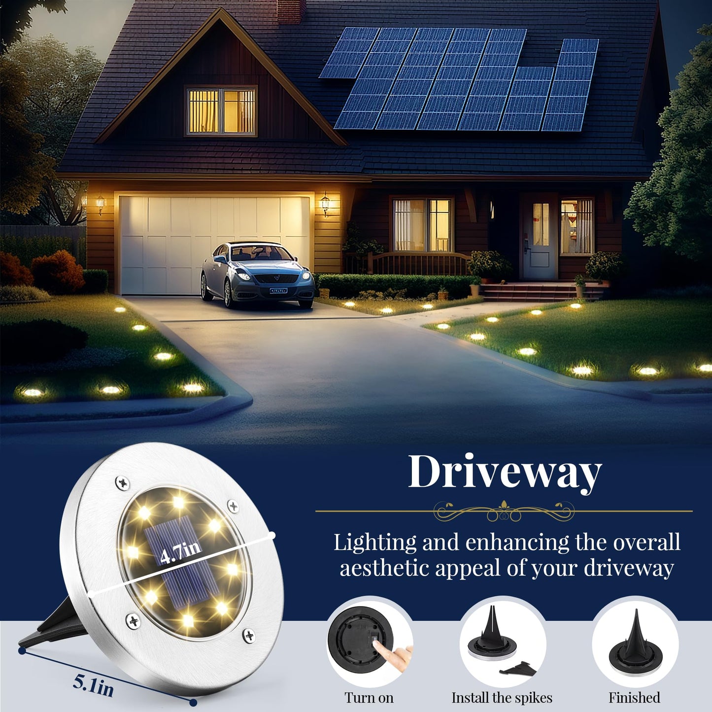 SOLPEX Solar Ground Lights, 12 Pack Solar Lights Outdoor Waterproof, 8 LED Solar Powered Landscape Lighting for Garden Yard Patio Pathway Driveway Walkway (Cool White)