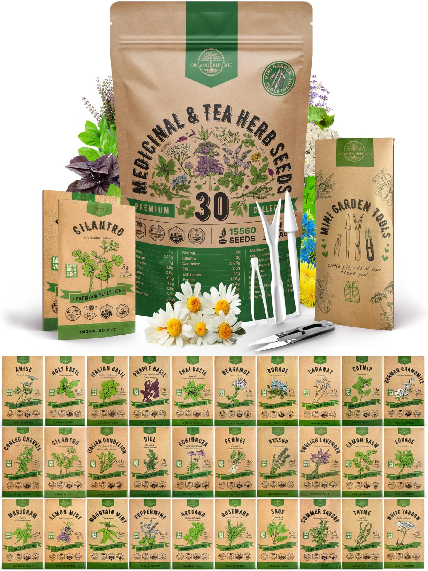 35 Medicinal & Tea Herb Seeds Variety Pack for Indoor & Outdoors. 16,335+ Non-GMO Heirloom Garden Seeds: Anise, Bergamot, Borage, Cilantro, Chamomile, Dandelion, Rosemary Seeds & More