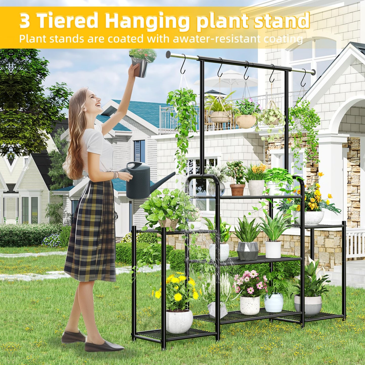 Simple Trending Plant Stand Outdoor Indoor 3 Tier Metal Waterproof Plant Shelf for Living Room Balcony Garden