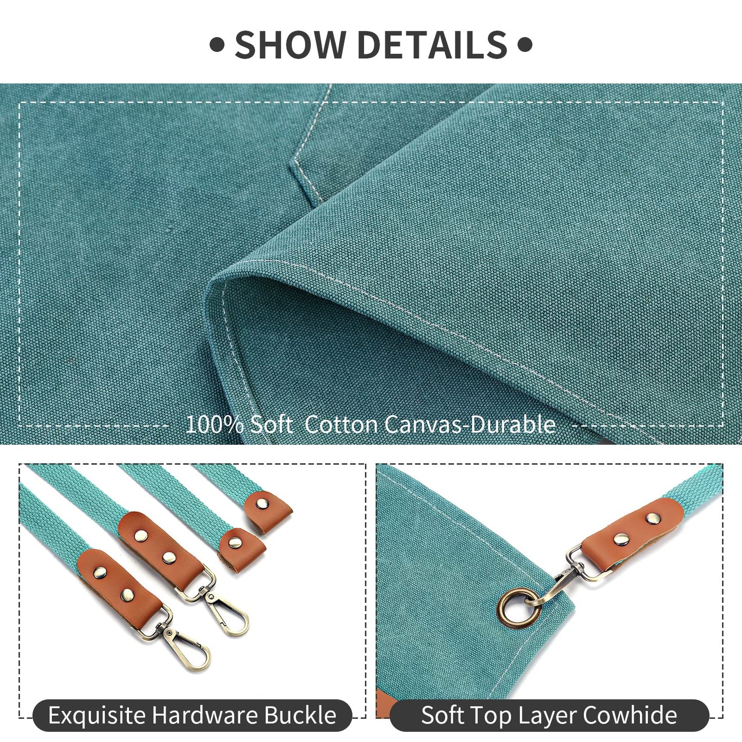 Chef Apron, Cotton Canvas Gardening Apron with Large Pockets for Men and Women,Kitchen Cooking Baking Bib Heavy Duty Adjustable Garden Apron