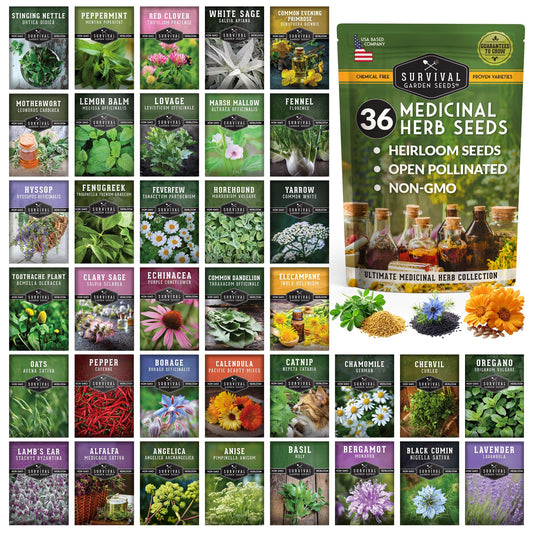 Ultimate Medicinal Herb Seeds Variety Pack – 36 Heirloom Non-GMO Healing Herbs for Planting | Wellness & Apothecary Garden Kit for Herbalists, Homesteaders – Survival Garden Seeds (28,000+)