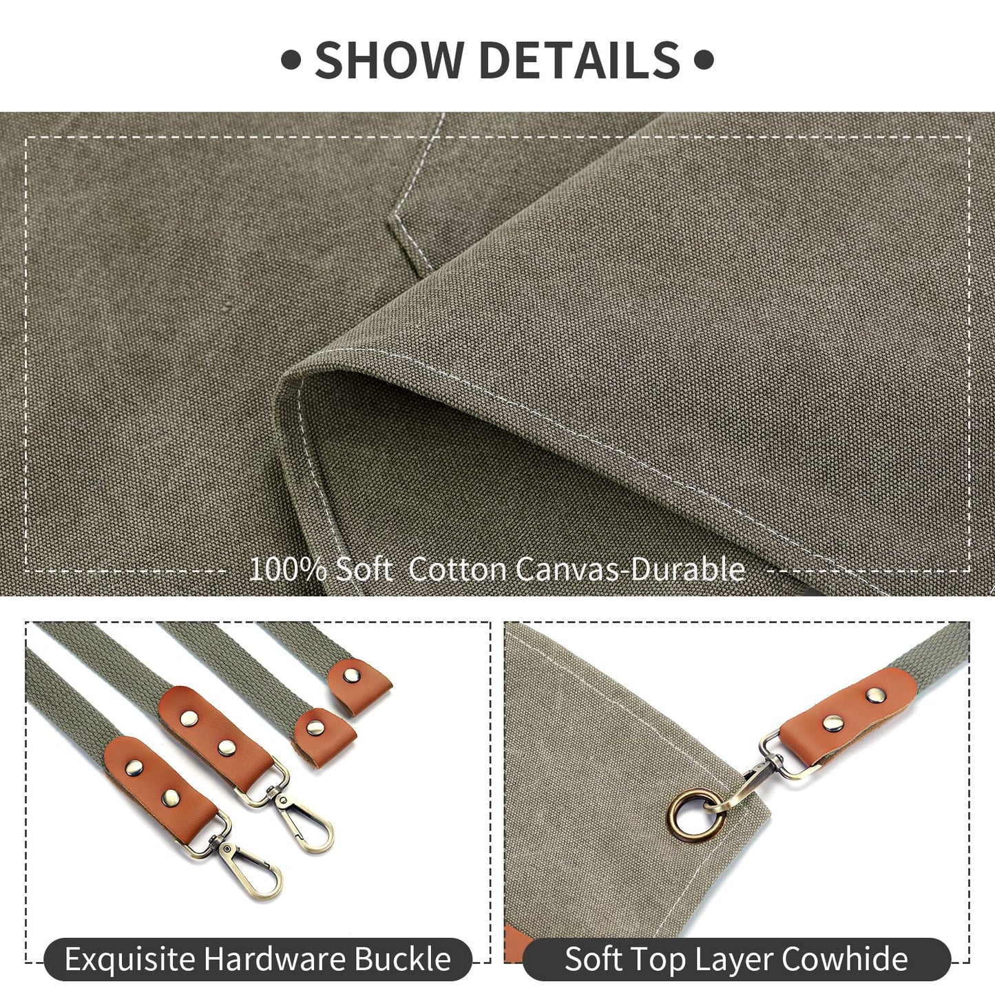 Chef Apron, Cotton Canvas Gardening Apron with Large Pockets for Men and Women,Kitchen Cooking Baking Bib Heavy Duty Adjustable Garden Apron