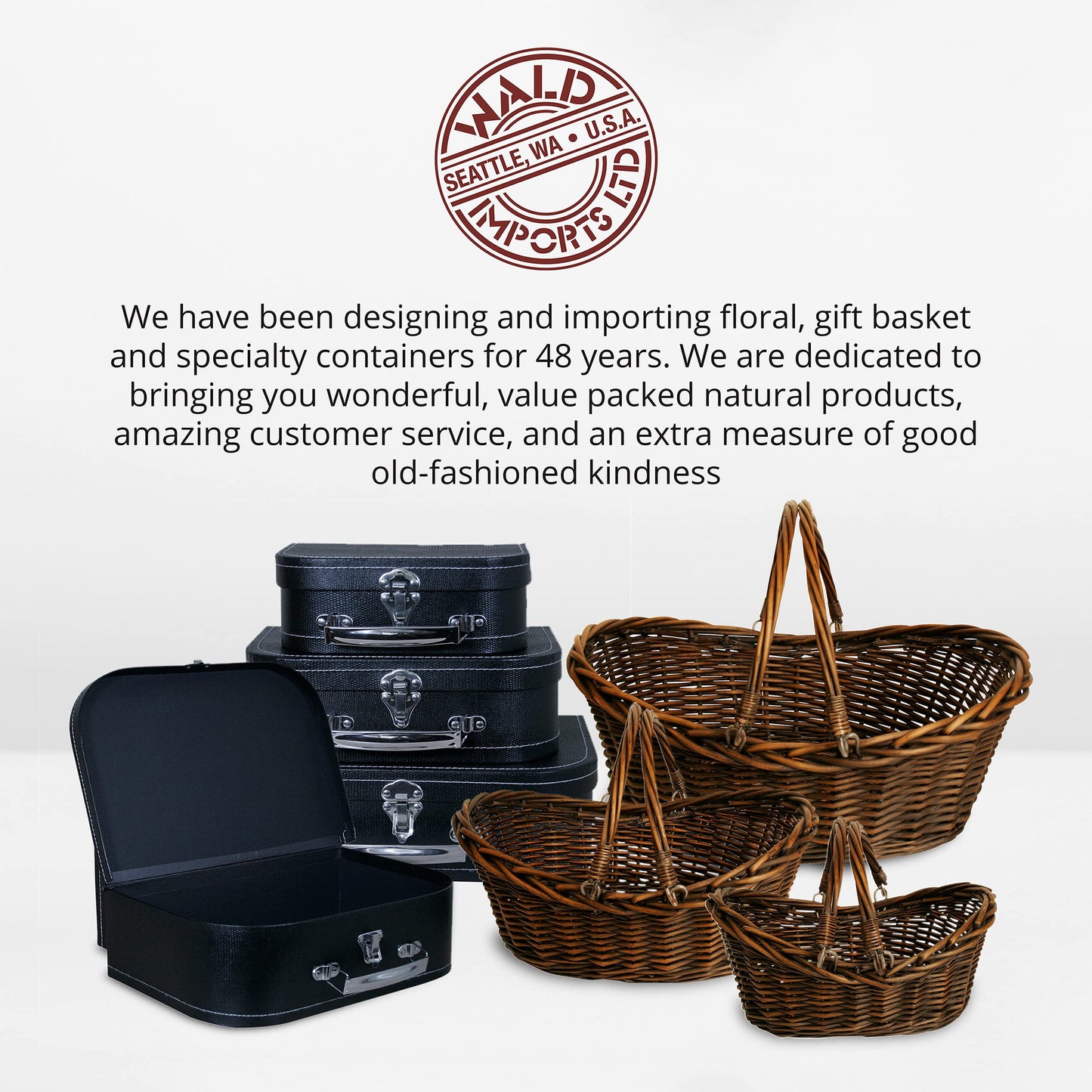Wald Imports - Small Light Brown Hand Woven Wicker Basket for Storage with Handles - Woven Basket - Wicker Baskets for Picnics, Easter, Organizing, and More (14 x 5.5 inches)
