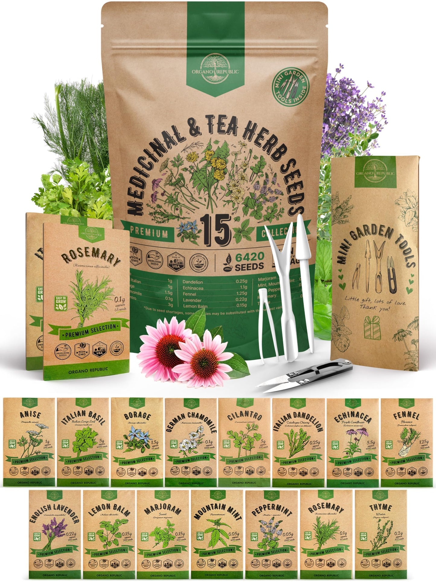 35 Medicinal & Tea Herb Seeds Variety Pack for Indoor & Outdoors. 16,335+ Non-GMO Heirloom Garden Seeds: Anise, Bergamot, Borage, Cilantro, Chamomile, Dandelion, Rosemary Seeds & More