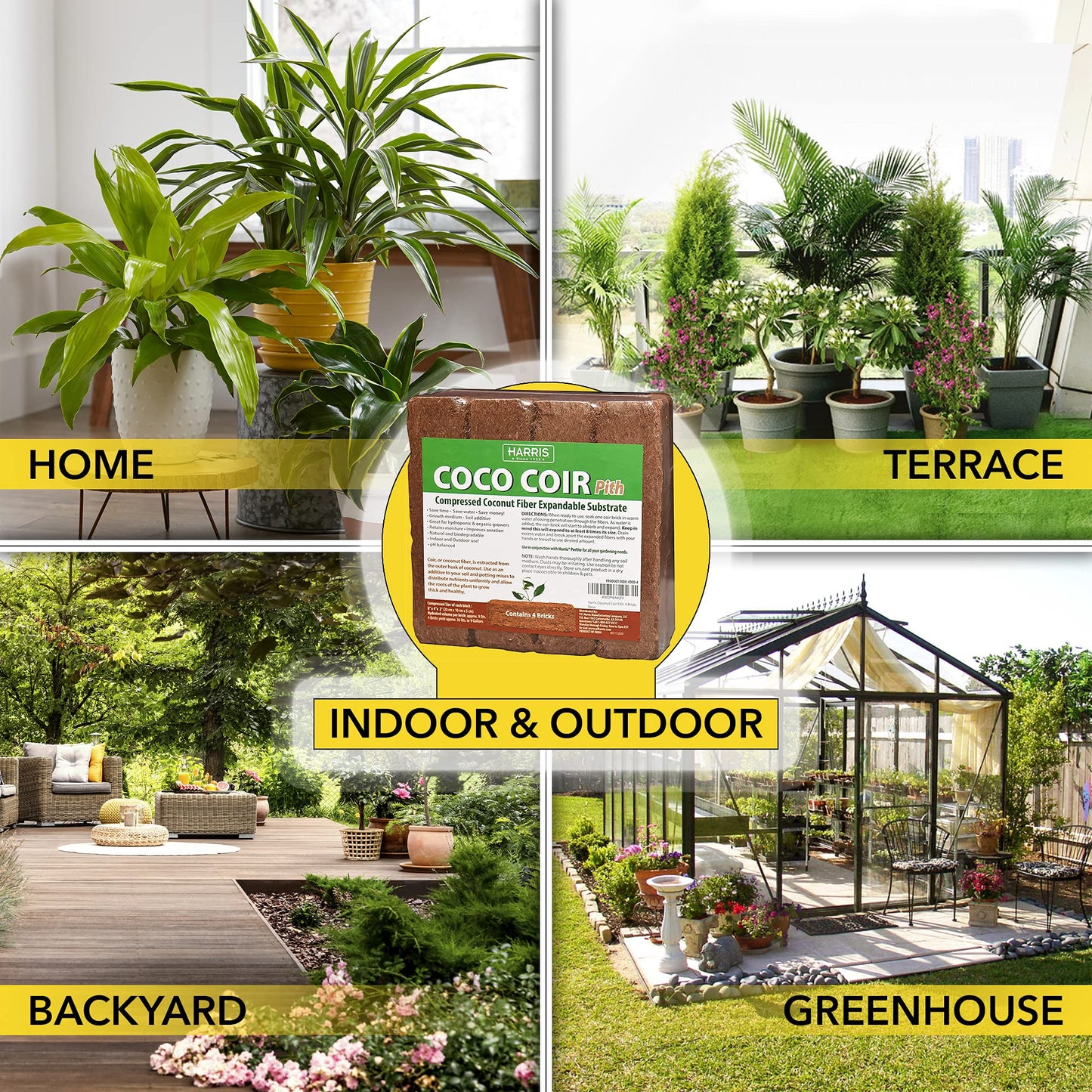 Harris Coco Coir Pith, 4 Bricks Expand to 9 Gallons of Coconut Coir, Coconut Fiber
