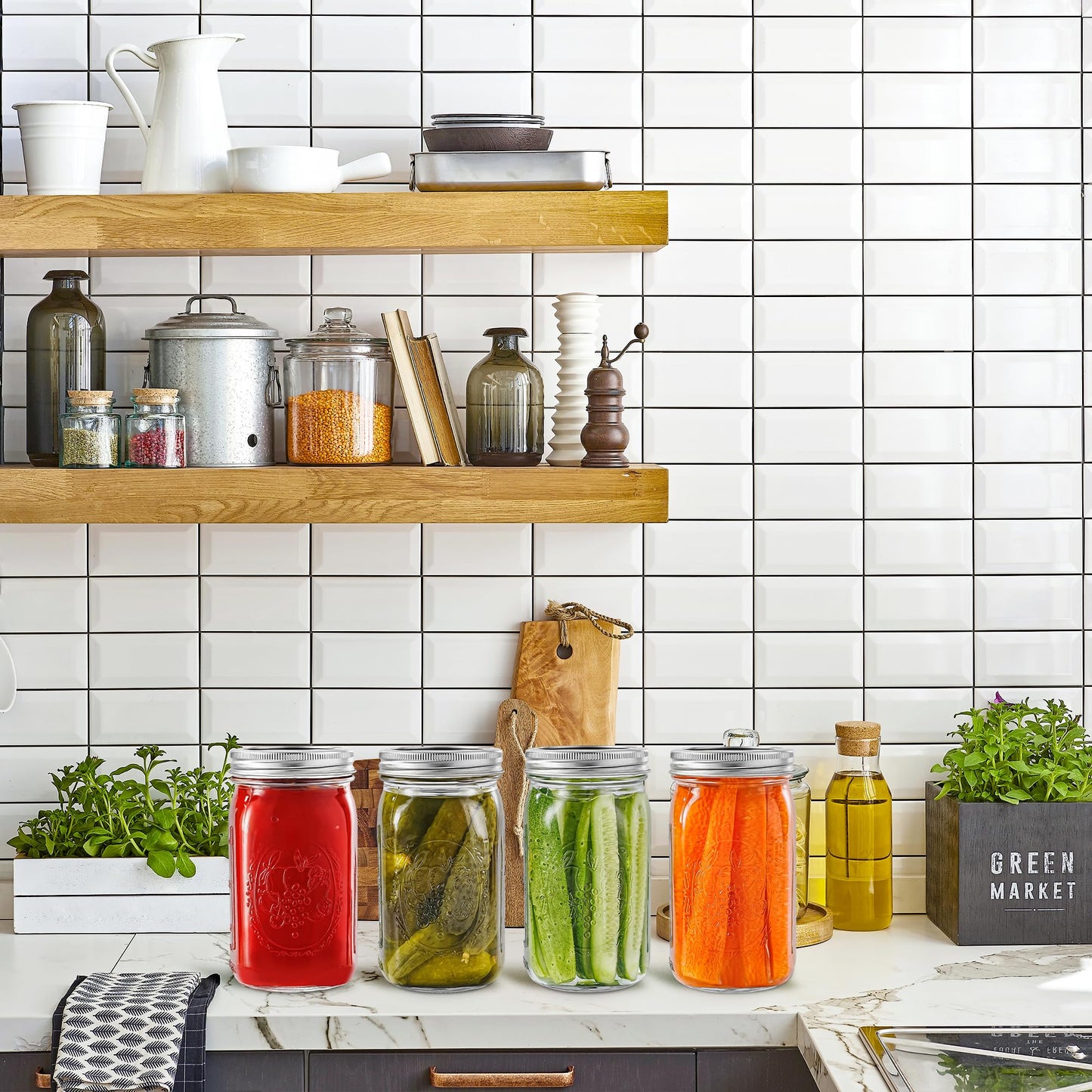 Wide Mouth Mason Jars 16 oz with Lids [6 Pack], Canning Jars with Metal Airtight Lids and Bands, 16 oz Glass Jars for Fermenting, Pickling, Freezing, Preserving, Meal Prep, Jar Décor