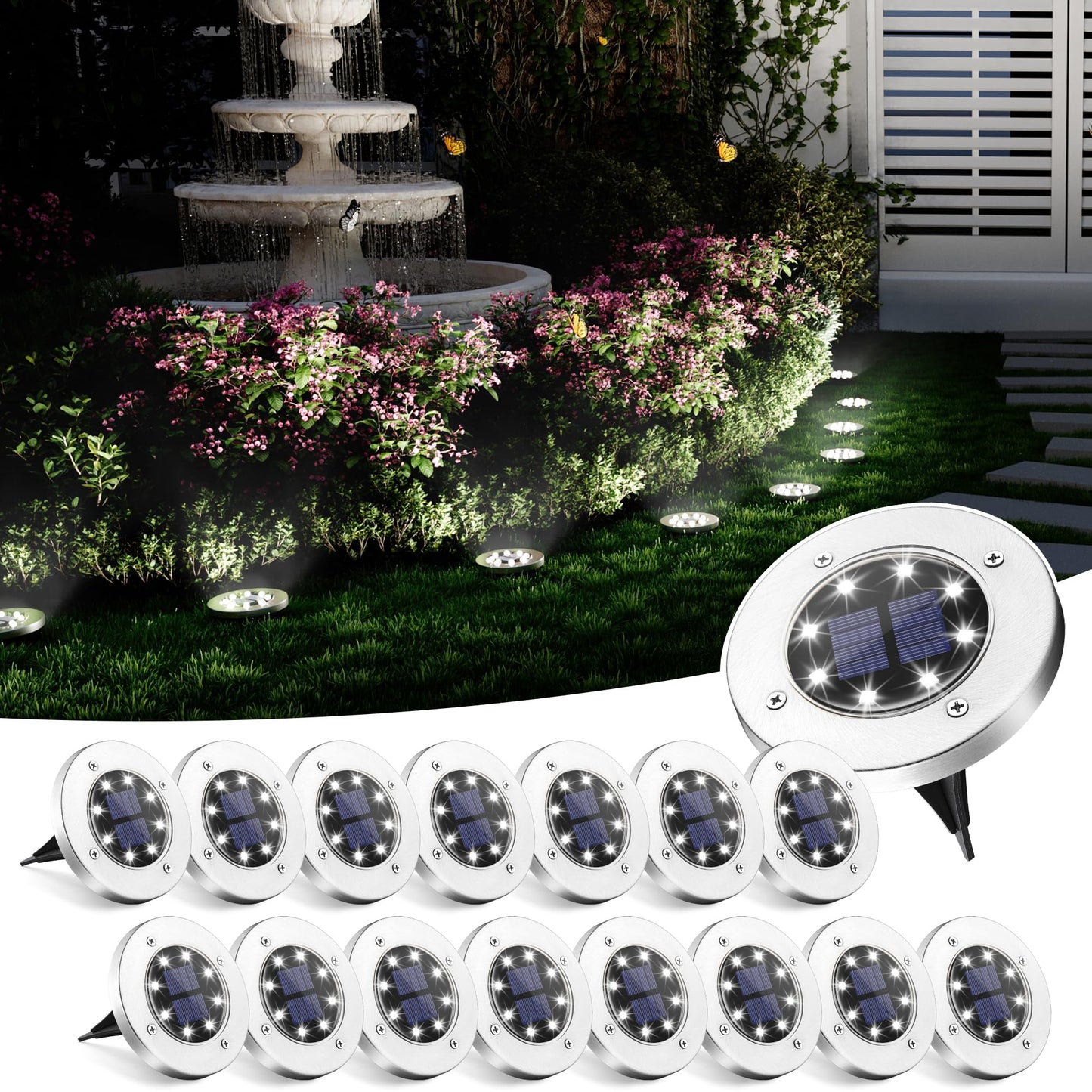 SOLPEX Solar Ground Lights, 12 Pack Solar Lights Outdoor Waterproof, 8 LED Solar Powered Landscape Lighting for Garden Yard Patio Pathway Driveway Walkway (Cool White)